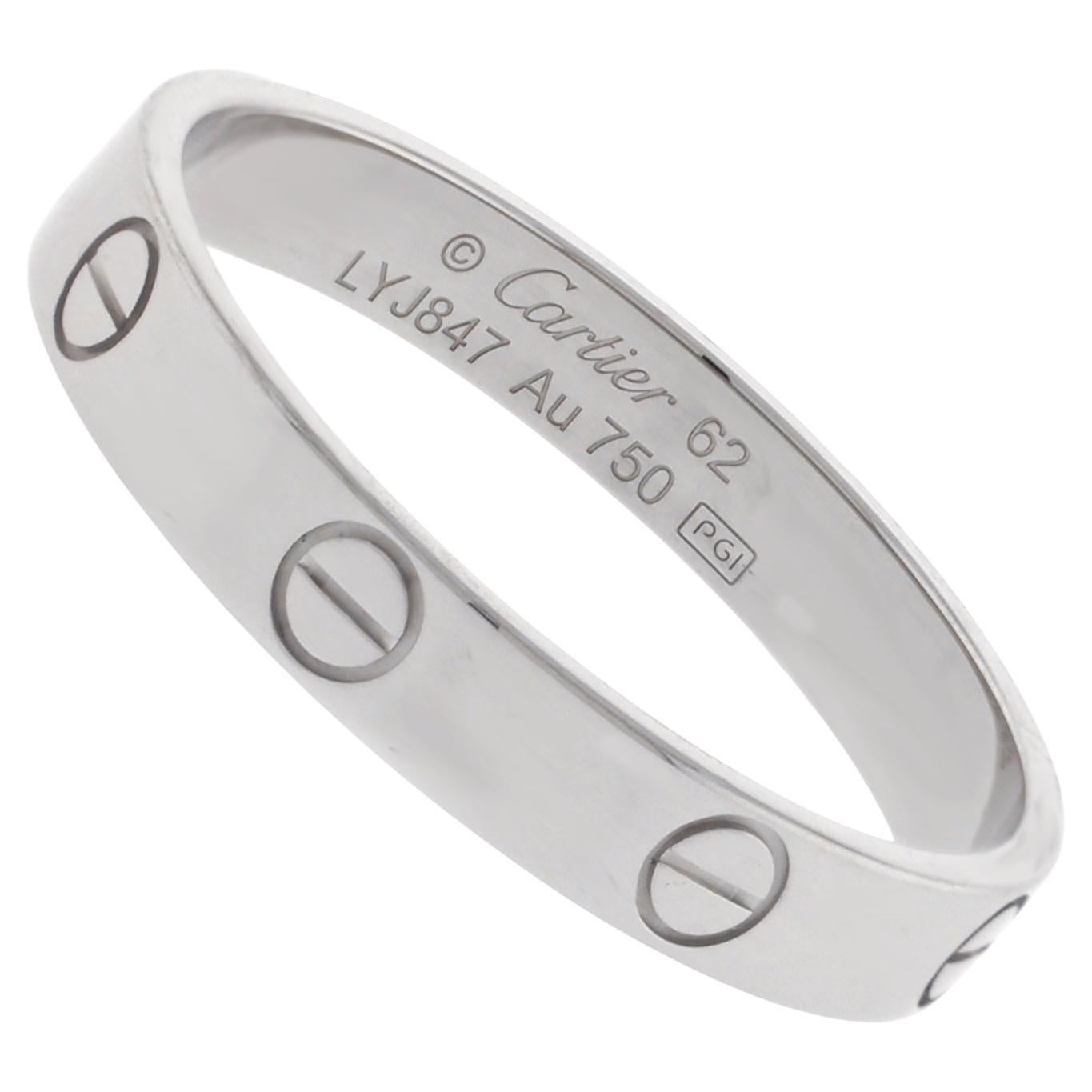 Cartier LOVE Ring, Small Model, 18K White Gold Wedding Band, Size 63 US 10 For Sale