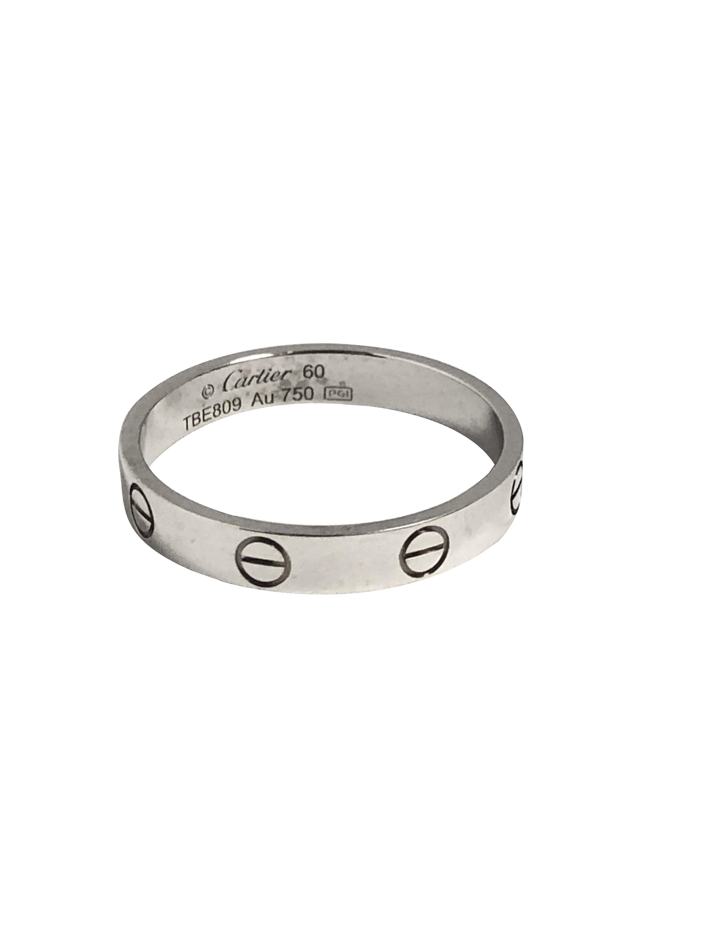 Cartier Love Ring White Gold Band Ring In Excellent Condition For Sale In Chicago, IL