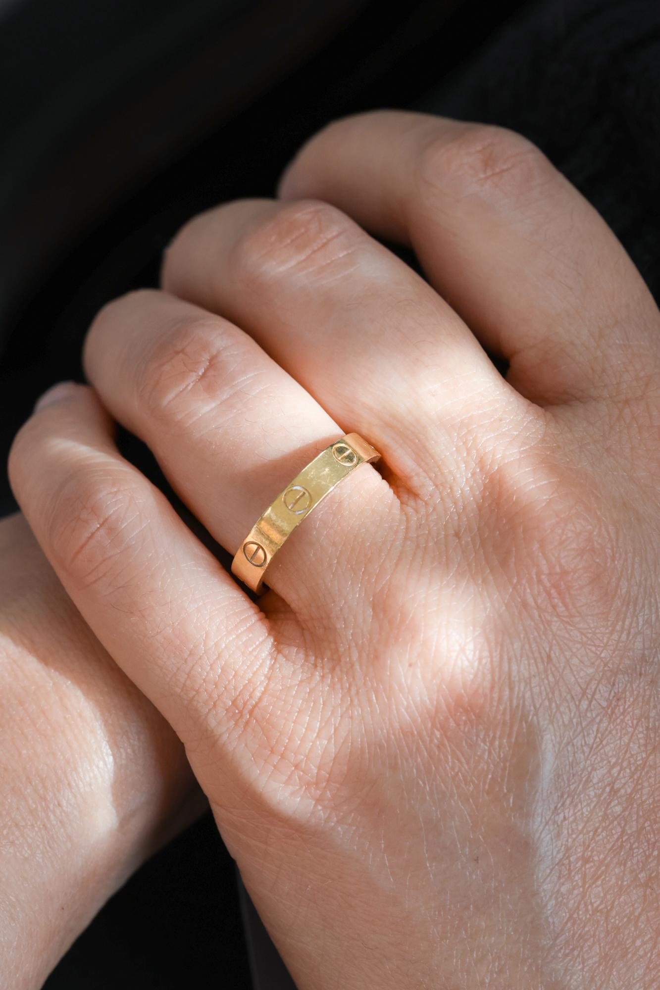 Cartier Love Ring, Yellow Gold Size 54 In Excellent Condition For Sale In Los Angeles, CA