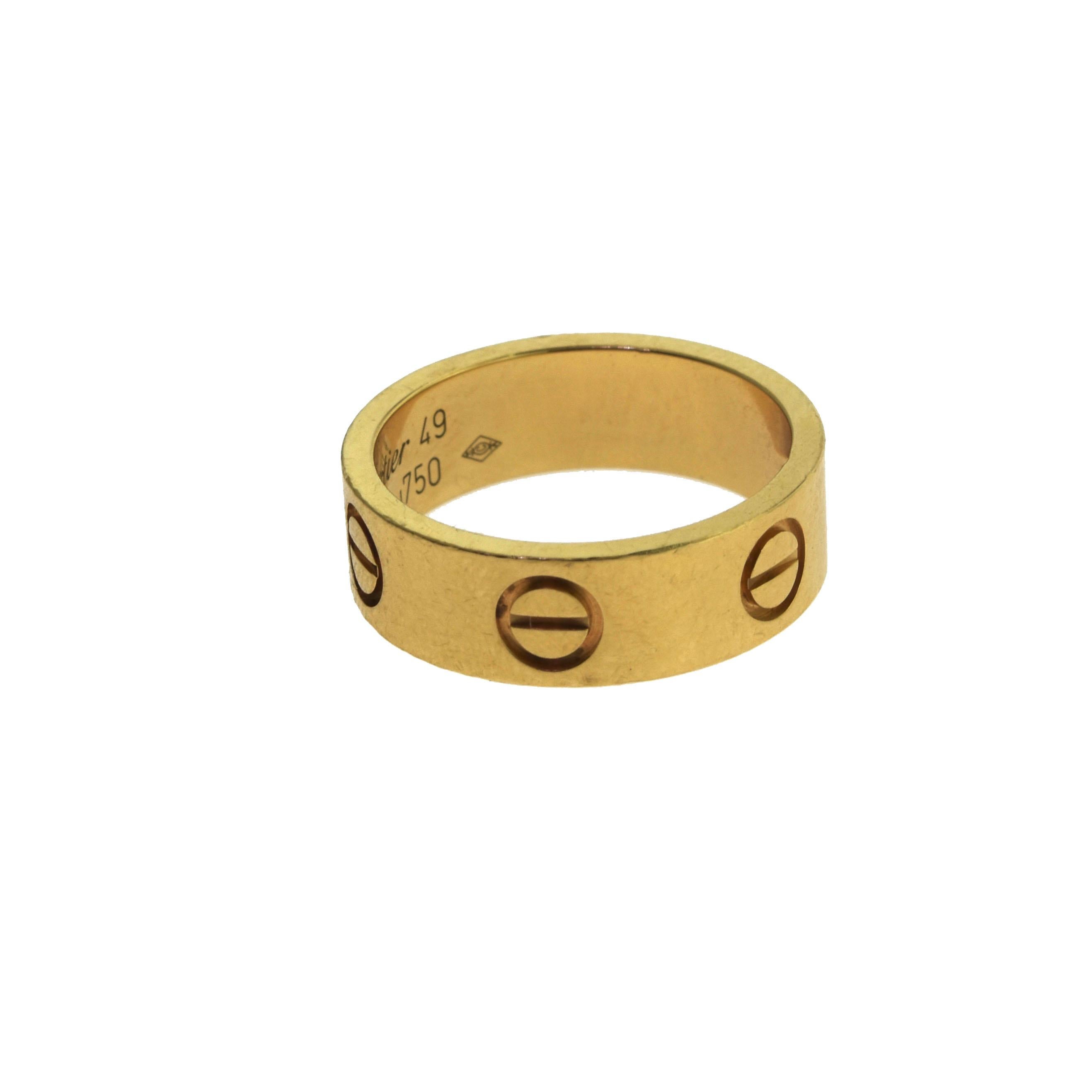 Cartier Love Ring Yellow Gold, Papers, Ring In Good Condition In Miami, FL