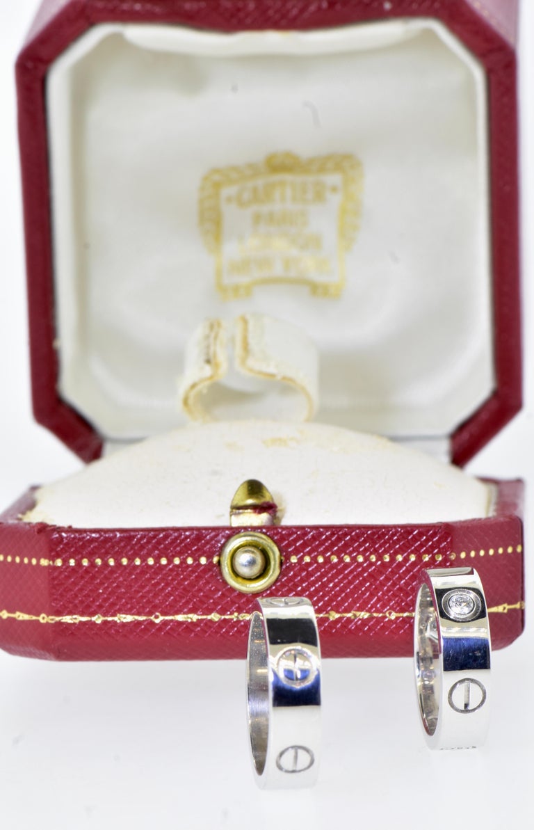 Cartier Love Ring's a Matching Pair in 18k White Gold For Sale at 1stDibs