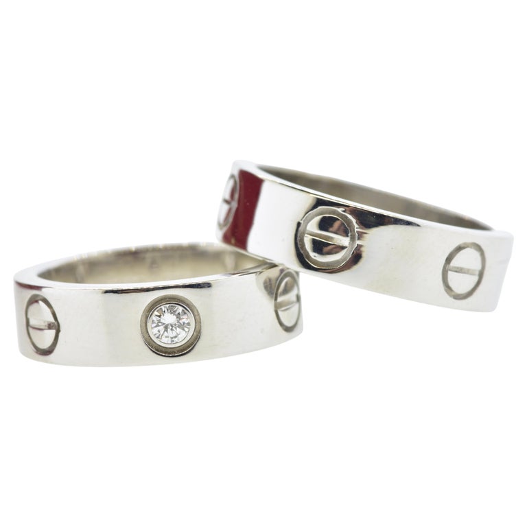 Cartier Love Ring's a Matching Pair in 18k White Gold For Sale at 1stDibs