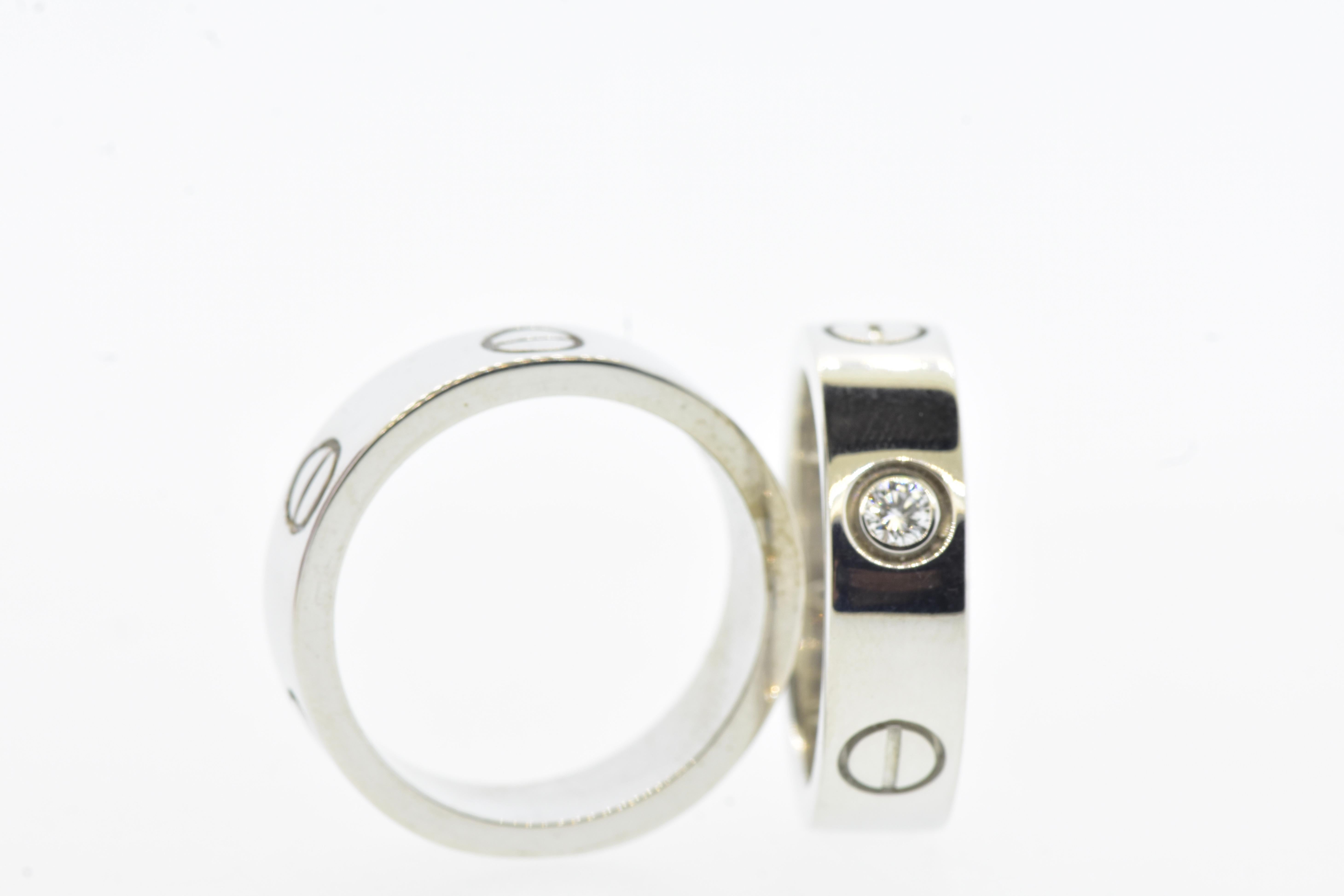 Cartier Love Ring's a Matching Pair in 18k White Gold In Excellent Condition In Aspen, CO