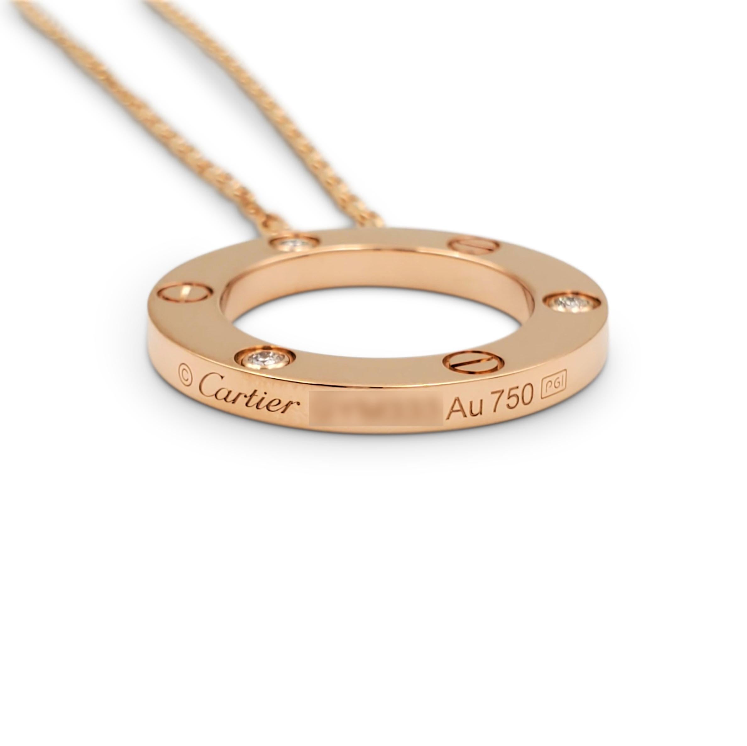 Cartier 'Love' Rose Gold 3-Diamond Circle Charm Necklace 2