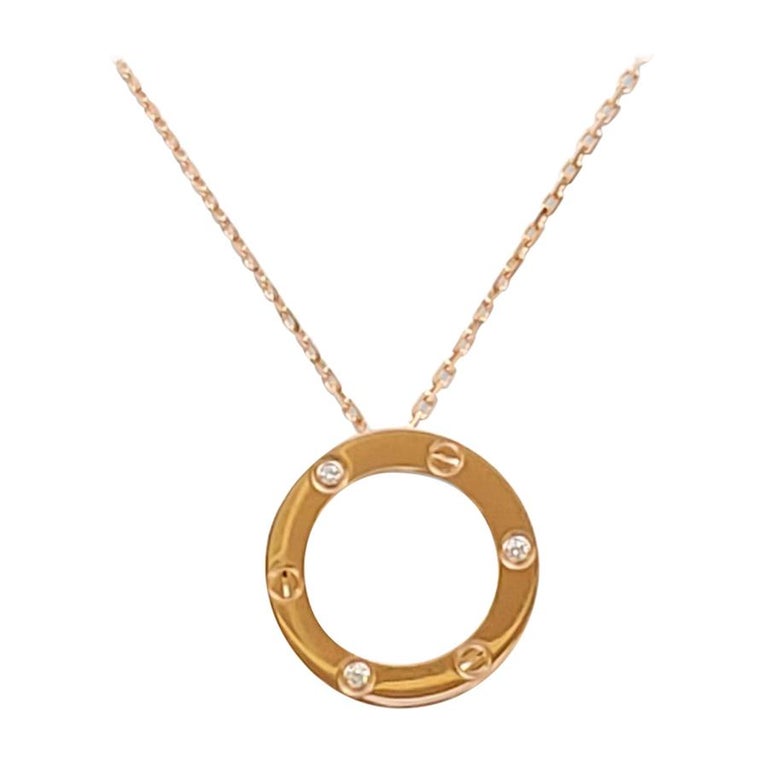 Cartier 'Love' Rose Gold 3-Diamond Circle Charm Necklace For Sale