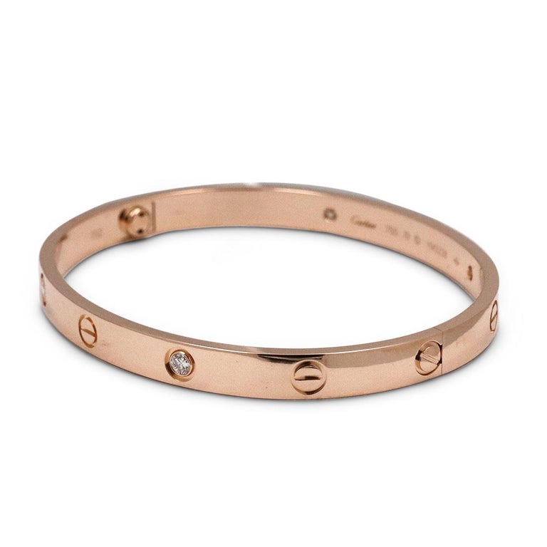 Cartier Love Rose Gold 4-Diamond Bracelet at 1stDibs | love bracelet cartier,  cartier diamond bracelet, cartier love bracelet