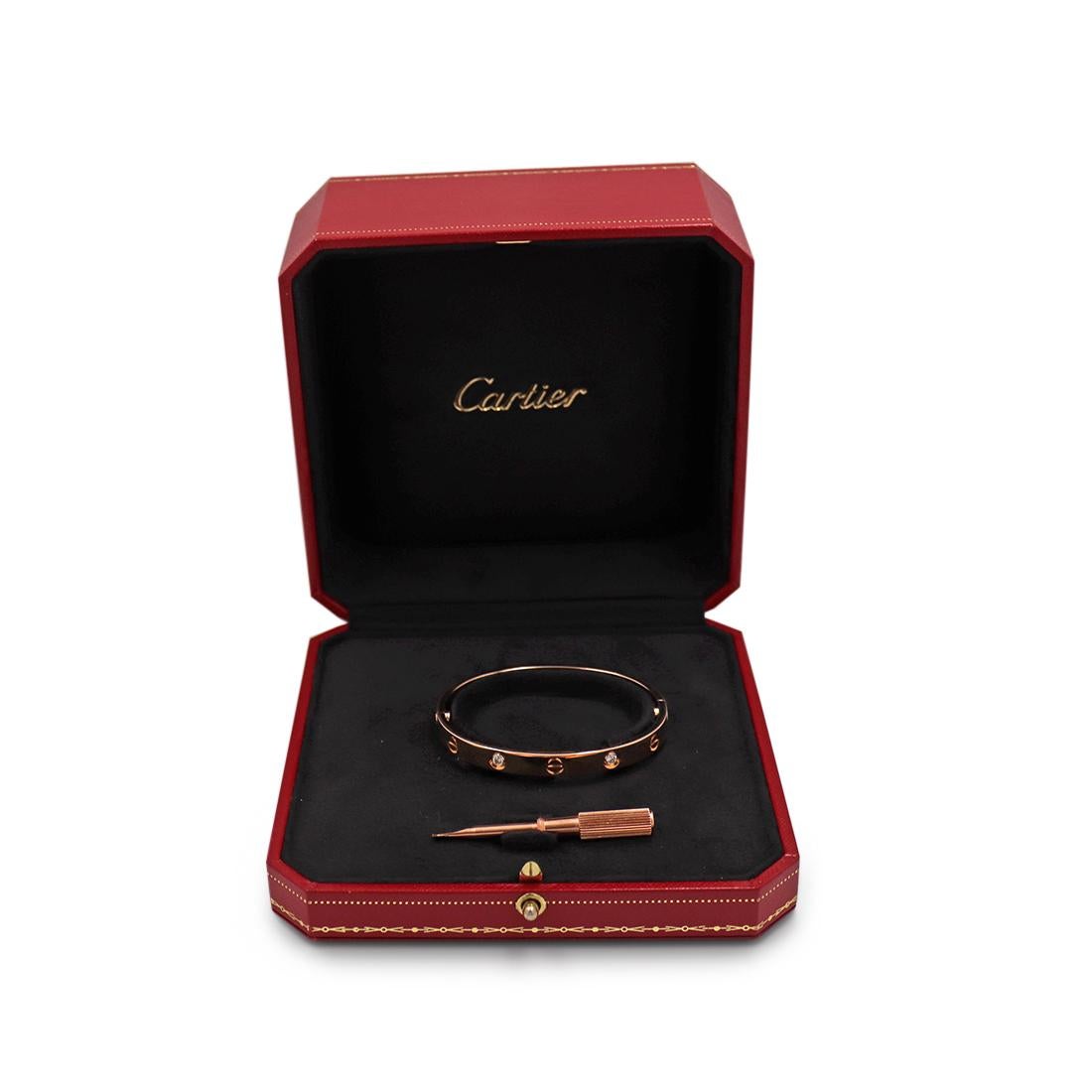 Cartier Love Rose Gold 4-Diamond Bracelet In Excellent Condition In New York, NY