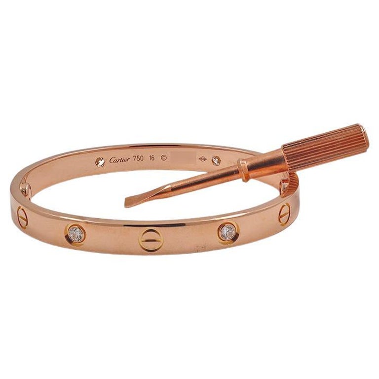 Cartier 18K Rose Gold 4 Diamond Love Bracelet at 1stDibs  cartier rose  gold bracelet, cartier love bracelet with 4 diamonds, rose gold love  bracelet