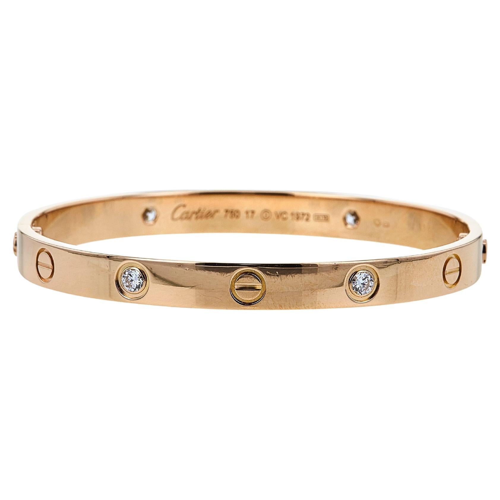 Cartier 'Love' Rose Gold 4-Diamond Bracelet For Sale