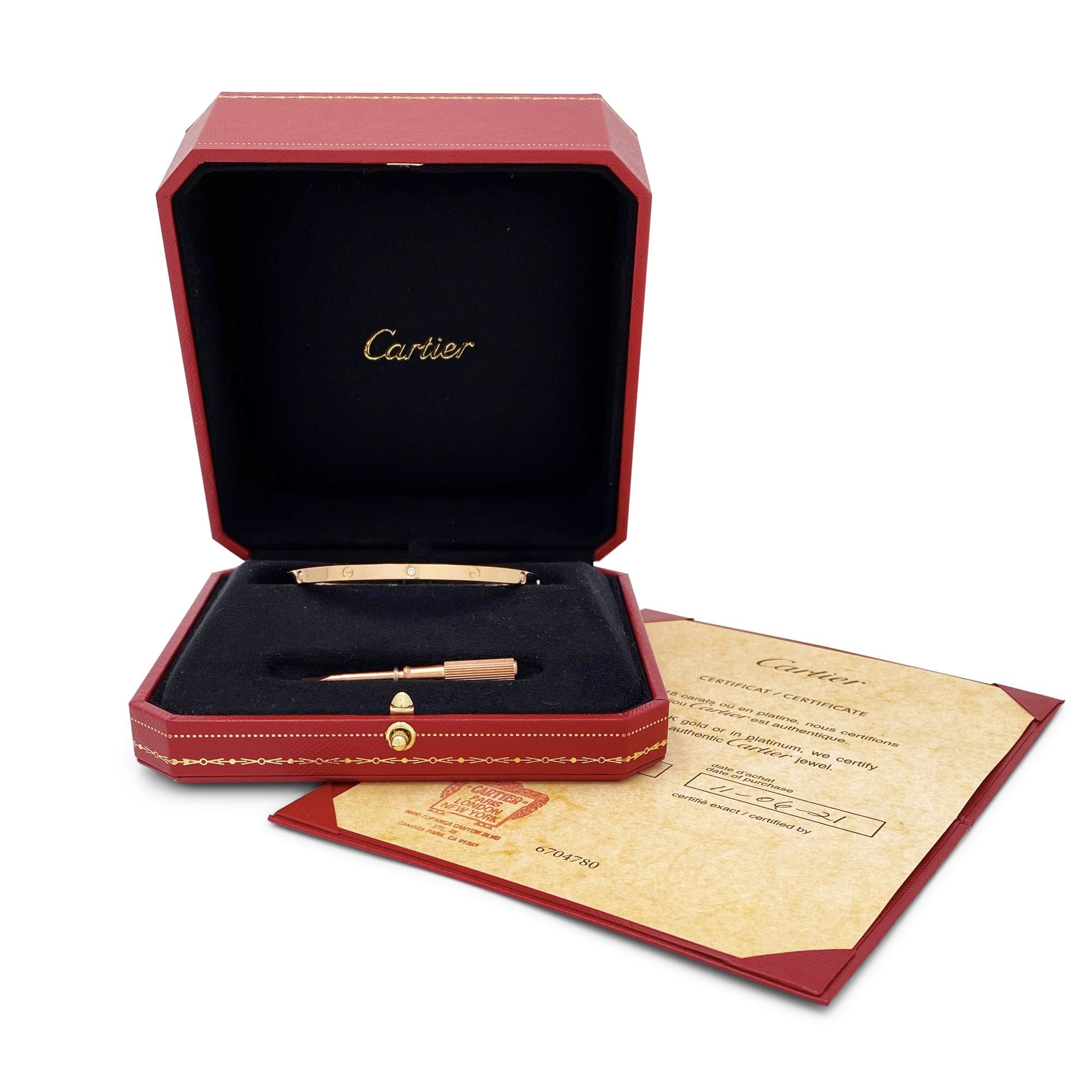 Women's or Men's Cartier 'Love' Rose Gold 6-Diamond Bracelet, Small Model