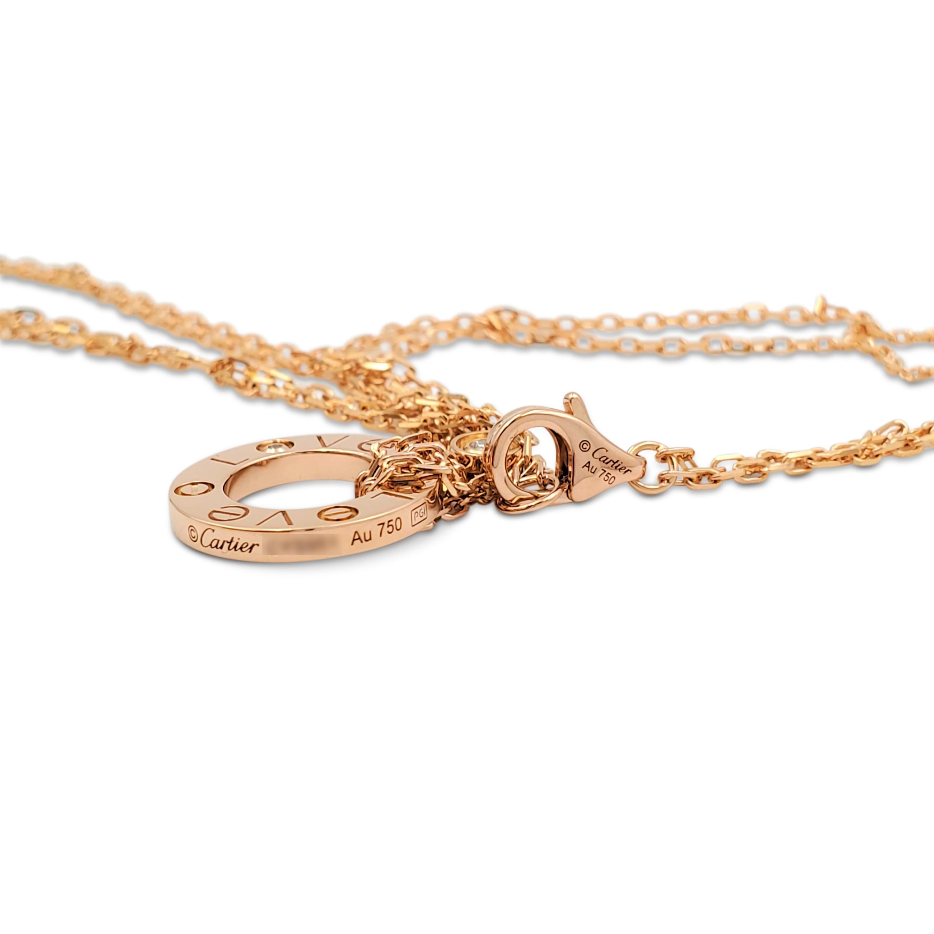 Cartier 'Love' Rose Gold and Diamond Circle Charm Necklace In Excellent Condition In New York, NY