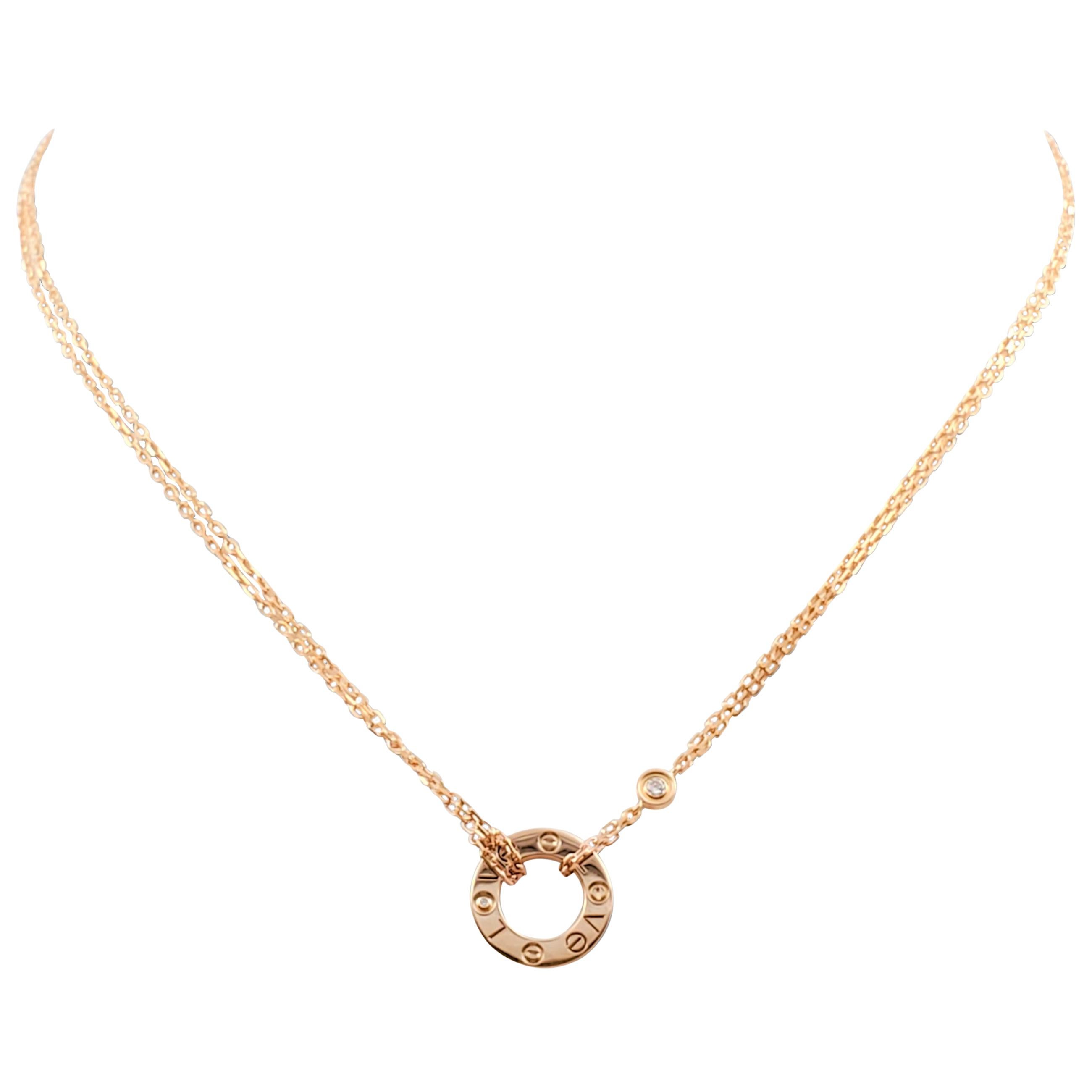 Cartier 'Love' Rose Gold and Diamond Circle Charm Necklace