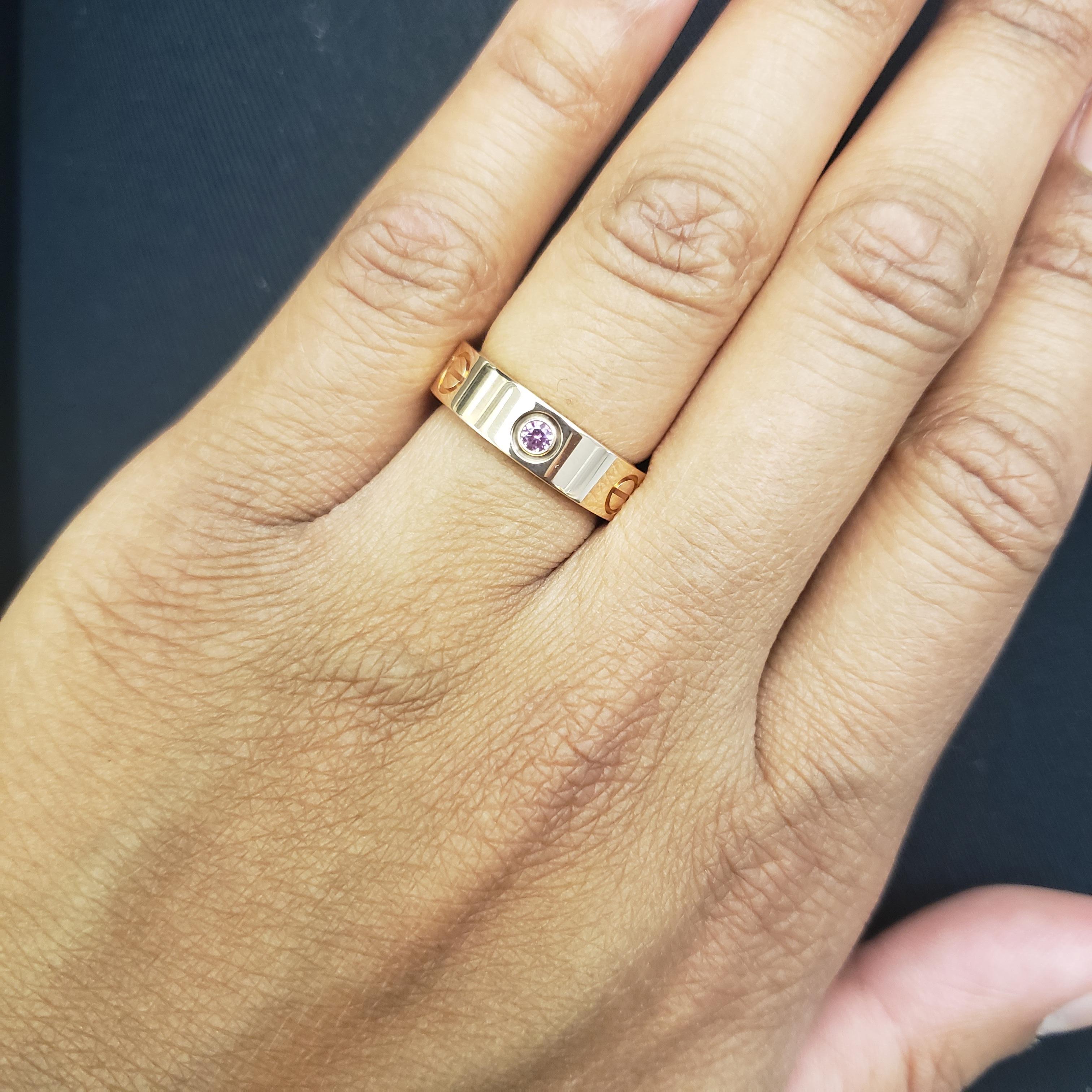 Women's or Men's Cartier 'Love' Rose Gold and Pink Sapphire Ring