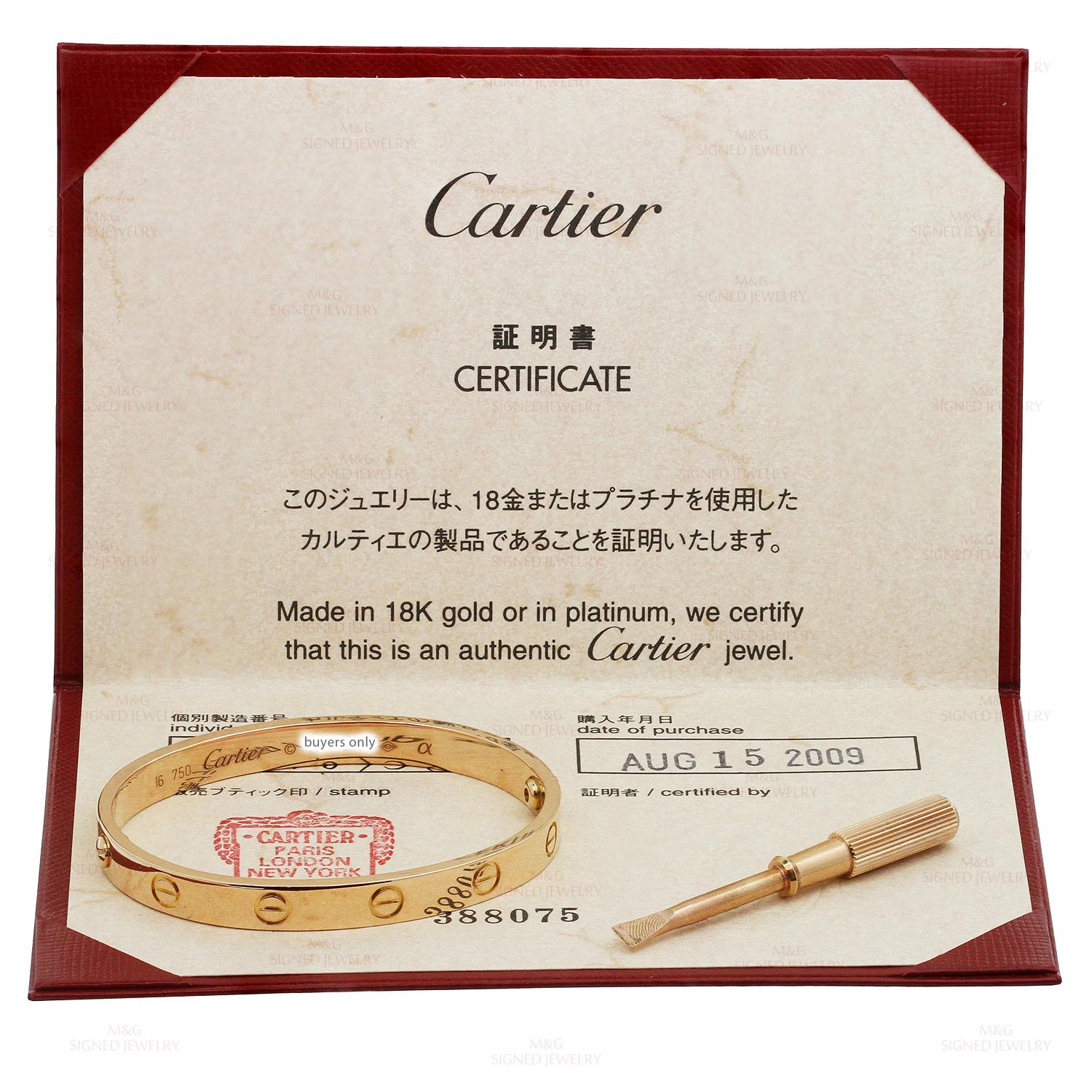 Cartier Love Rose Gold Bangle Bracelet Pouch Papers. Sz.16 In Excellent Condition In New York, NY