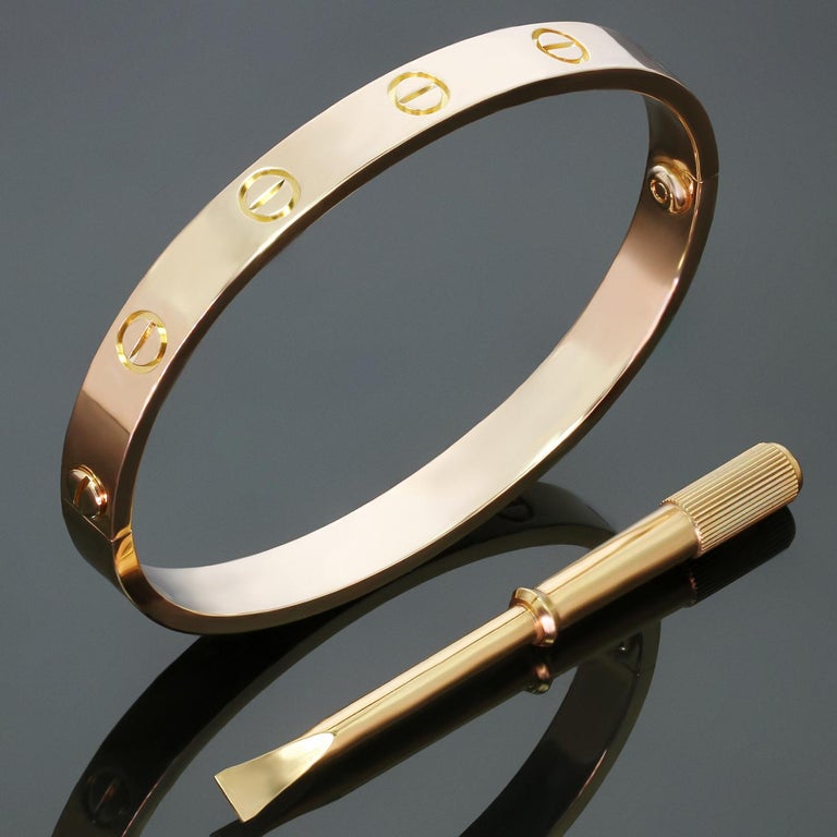 Cartier Love Rose Gold Bangle Bracelet Box Papers For Sale at 1stdibs