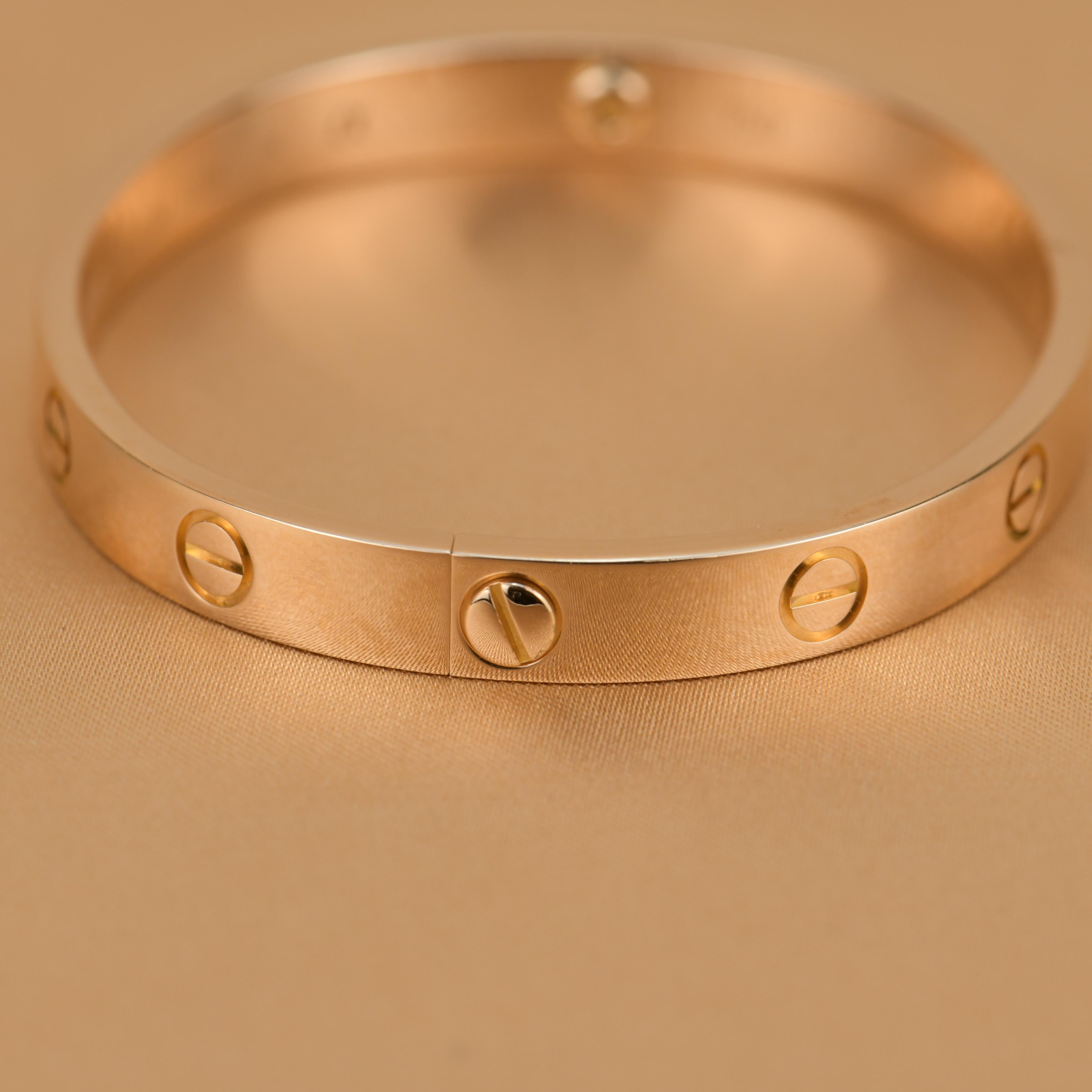Women's or Men's Cartier Love Bracelet 18K Rose Gold Size 16 For Sale