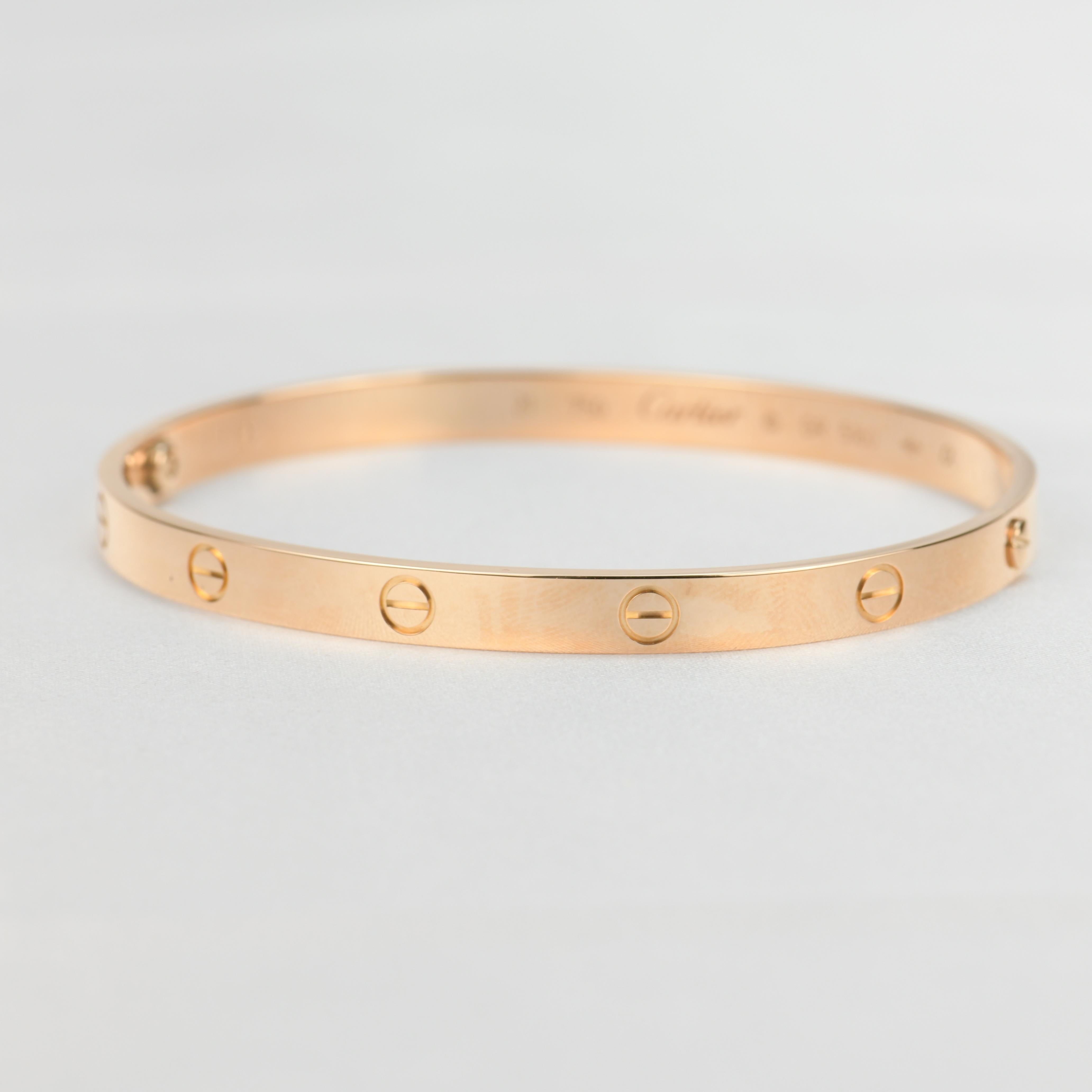 Women's or Men's Cartier Love Rose Gold Bracelet with Paper Work