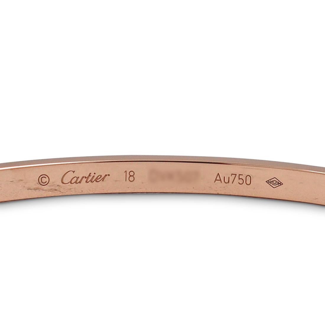 Cartier Love Rose Gold Bracelet, Small Model In Excellent Condition In New York, NY
