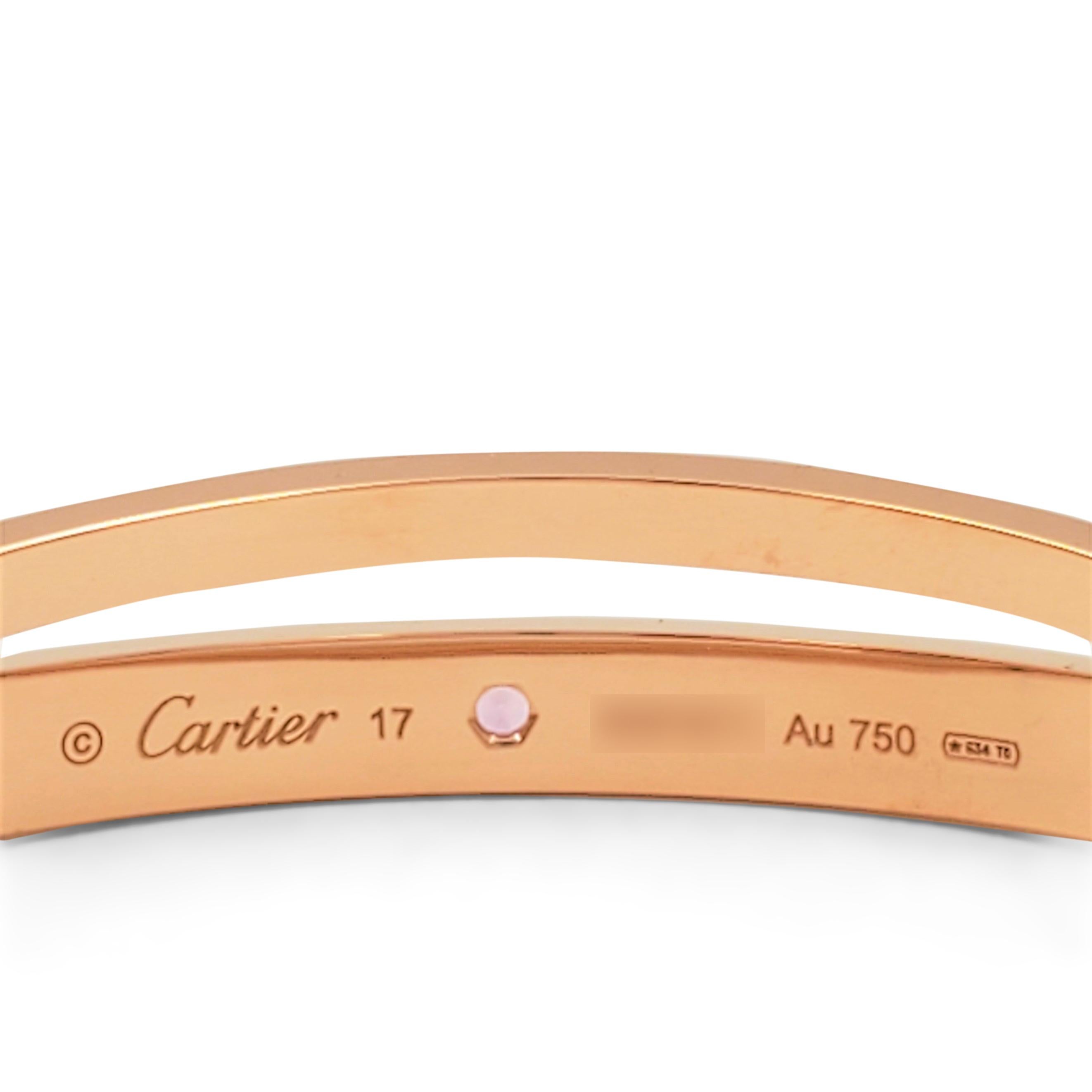 Round Cut Cartier 'Love' Rose Gold Diamond and Pink Sapphire Bracelet