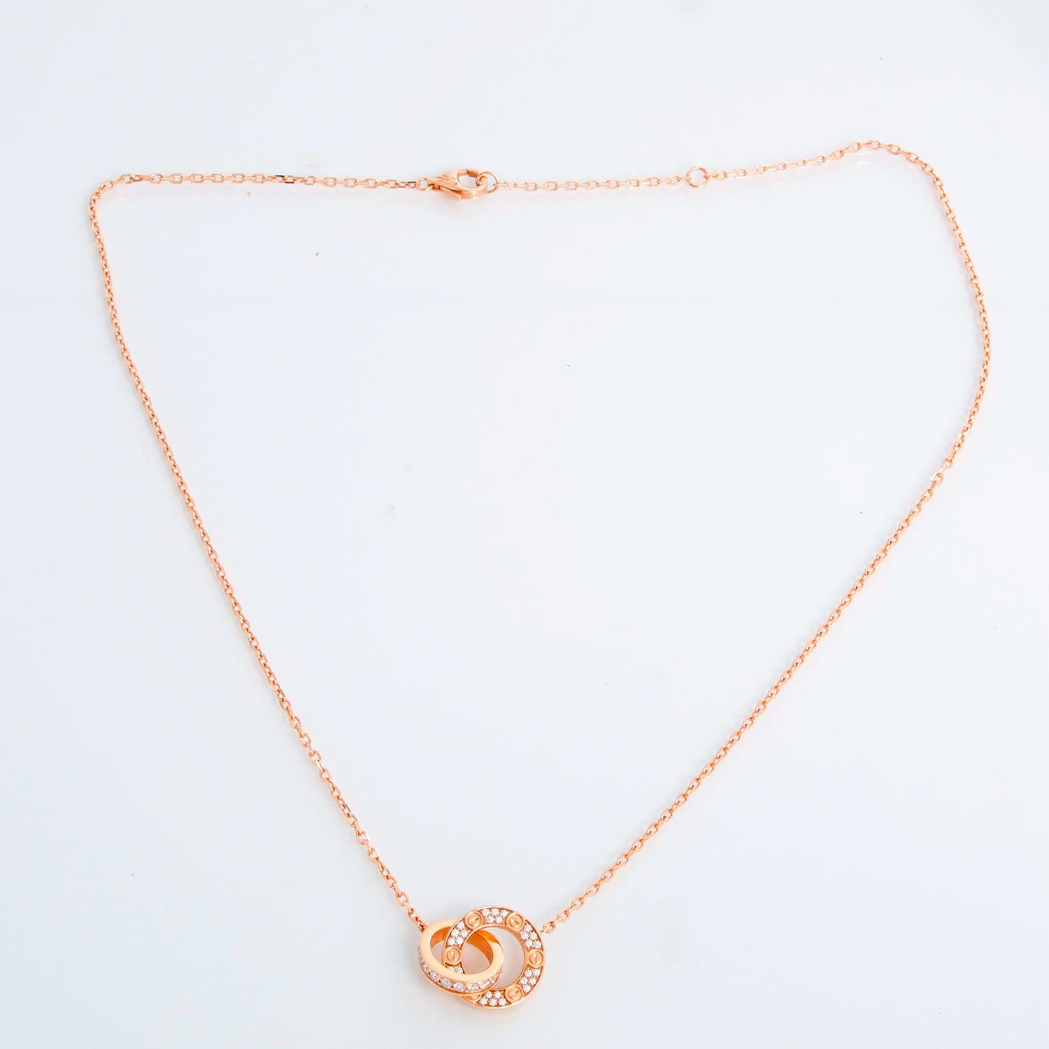Cartier Love Rose Gold Diamond Necklace Ref. CRB7224528 In Excellent Condition In Dallas, TX