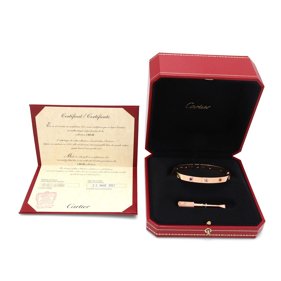 Round Cut Cartier 'Love' Rose Gold Multi-Color Rainbow Bracelet