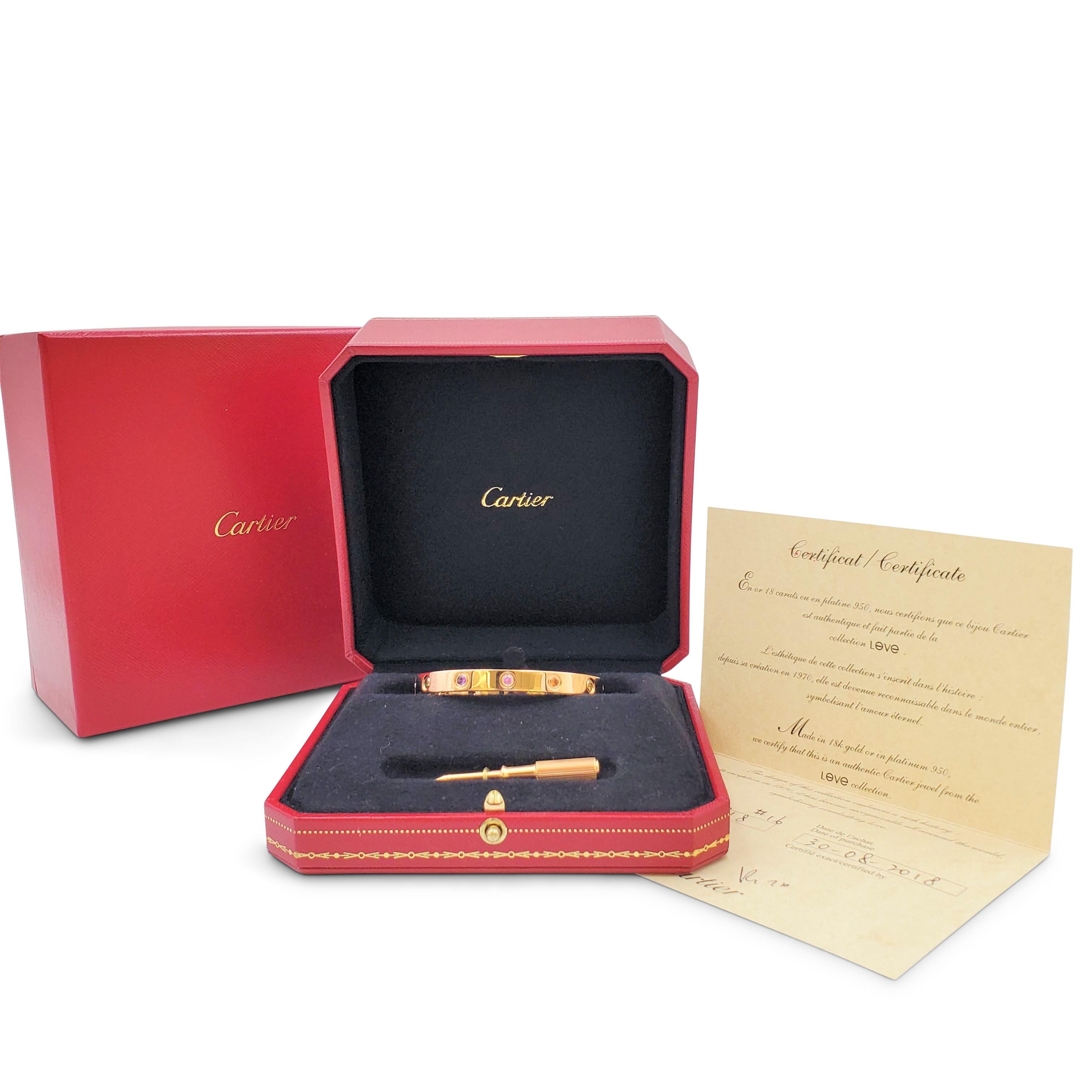 Round Cut Cartier 'Love' Rose Gold Multi-Gemstone Bracelet