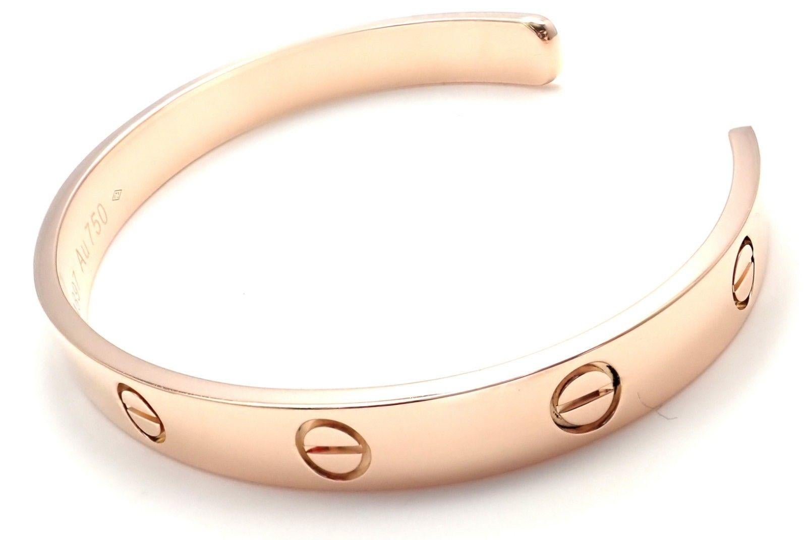 Cartier Love Rose Gold Open Cuff Bangle Bracelet In Excellent Condition In Holland, PA