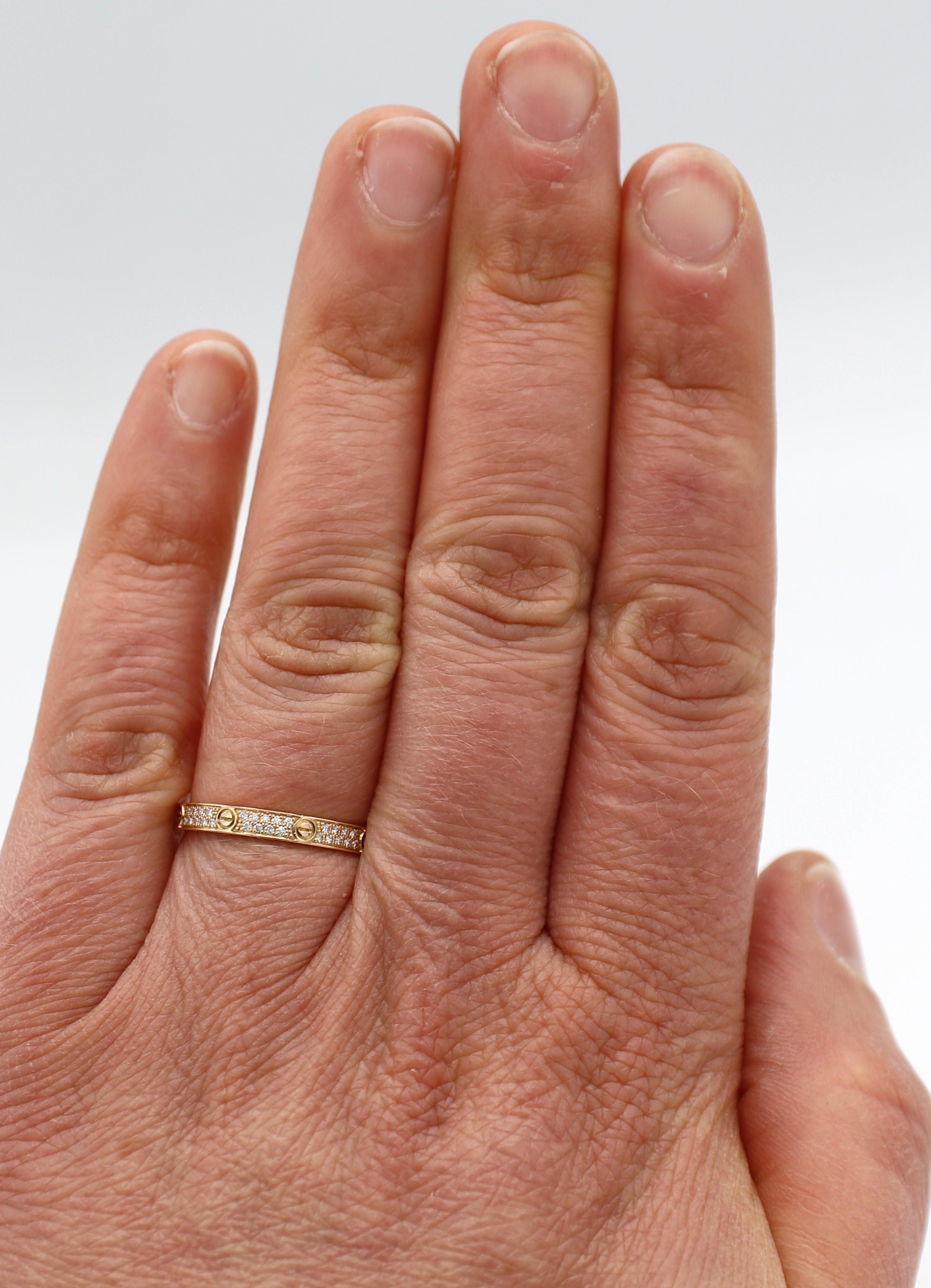 Modern Cartier Love Rose Gold Pave Natural Diamond Band Ring Small Model 