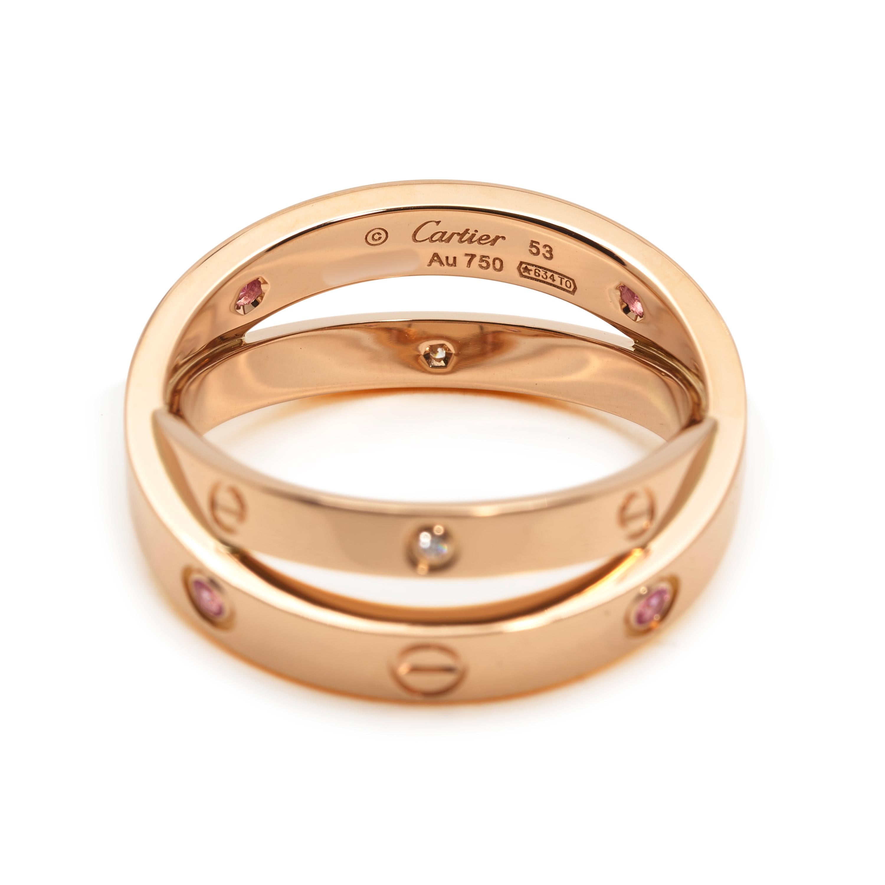 Round Cut Cartier Love Rose Gold Pink Sapphire and Diamond Ring