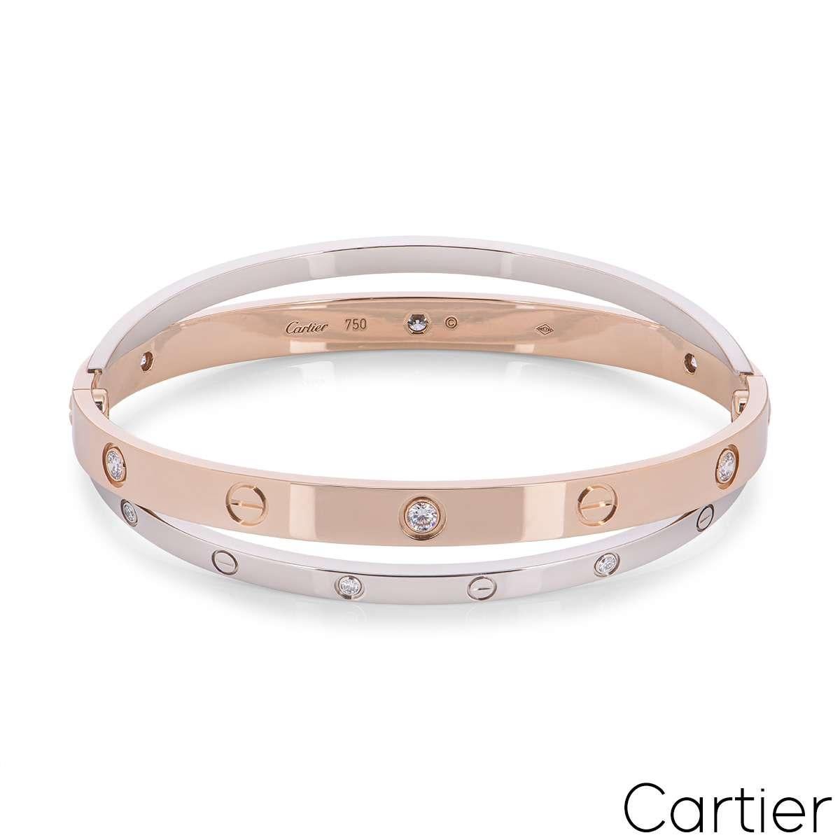 Cartier Love Armband aus Roségold und Weißgold mit Diamanten, Größe 19 N6039119 (Rundschliff) im Angebot