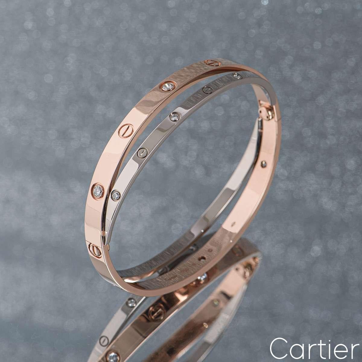 Taille ronde Cartier Love Bracelet en or rose et blanc avec diamants taille 19 N6039119 en vente