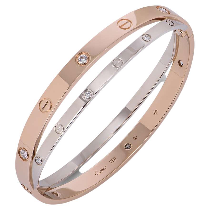 Cartier Love Rose & White Gold Diamond Bracelet Size 19 N6039119 For Sale