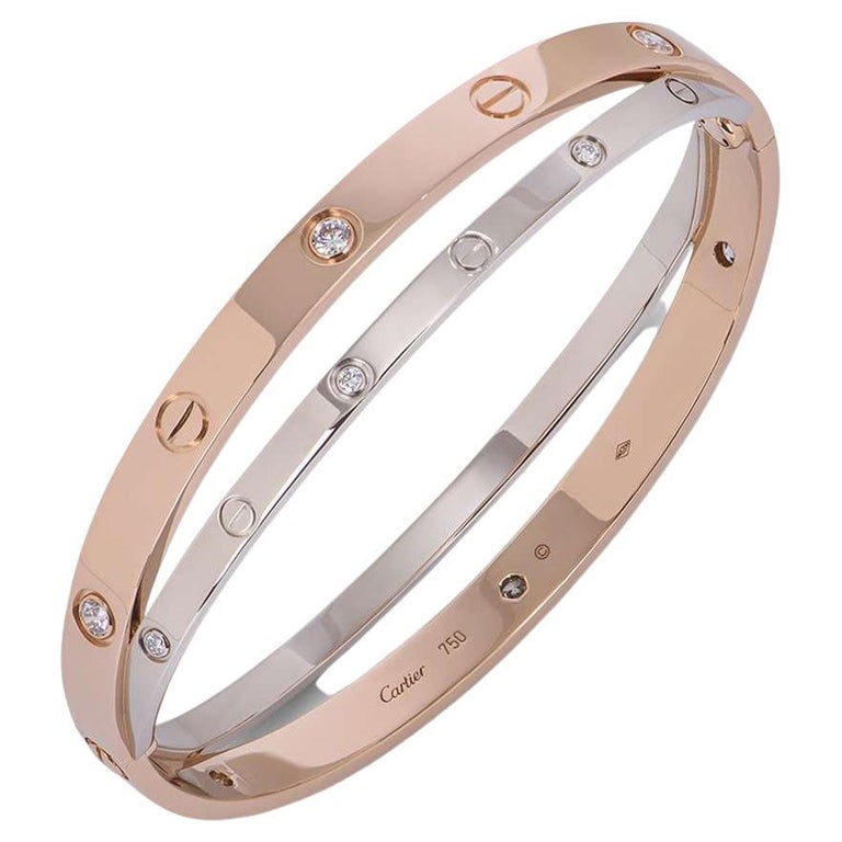 Cartier Love Rose and White Gold Diamond Bracelet Size 19 N6039119 For Sale  at 1stDibs | size 19 bracelet, cartier 19 750, double love bracelet cartier