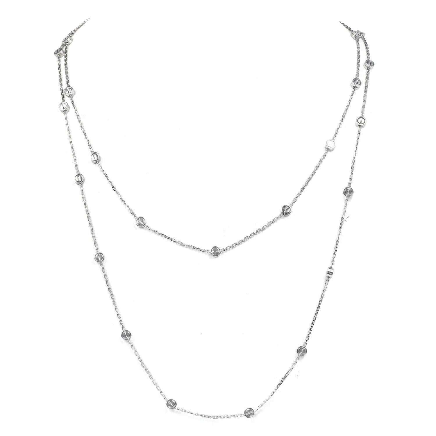 Collectable Vintage From Early 2000, this is a Cartier Love Screws Station Long White Gold Chain Necklace.

This is the perfect compliment to all the Cartier Love collections, crafted in solid 18K White gold.

It weighs 30.5 grams, measures 46”