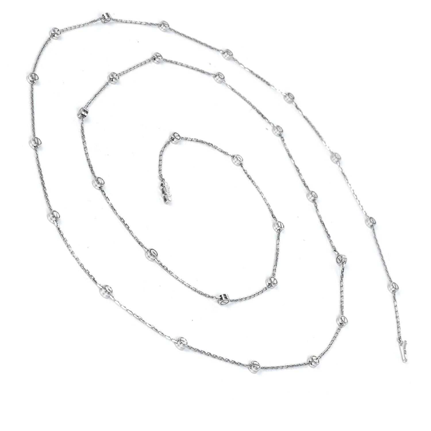 Modern Cartier Love Screws 18k White Gold Long Chain Necklace For Sale