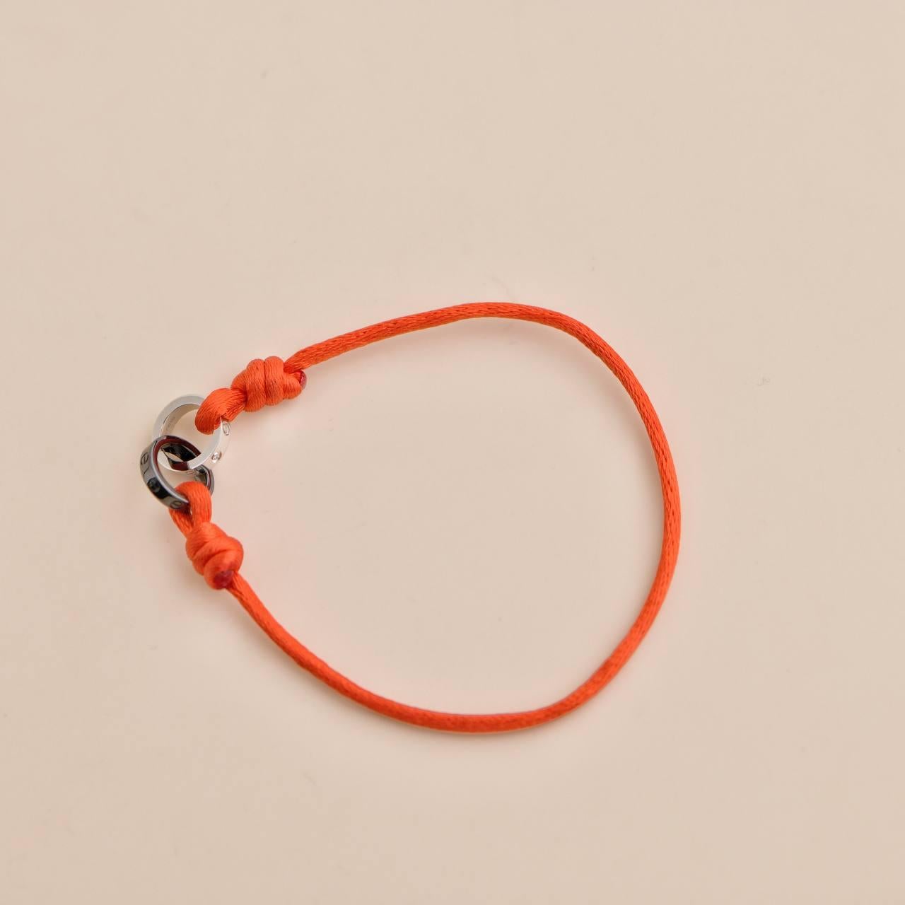 Cartier Love Sevres Porcelain 4 Diamond 18k White Gold Red Cord Bracelet In Excellent Condition In Banbury, GB