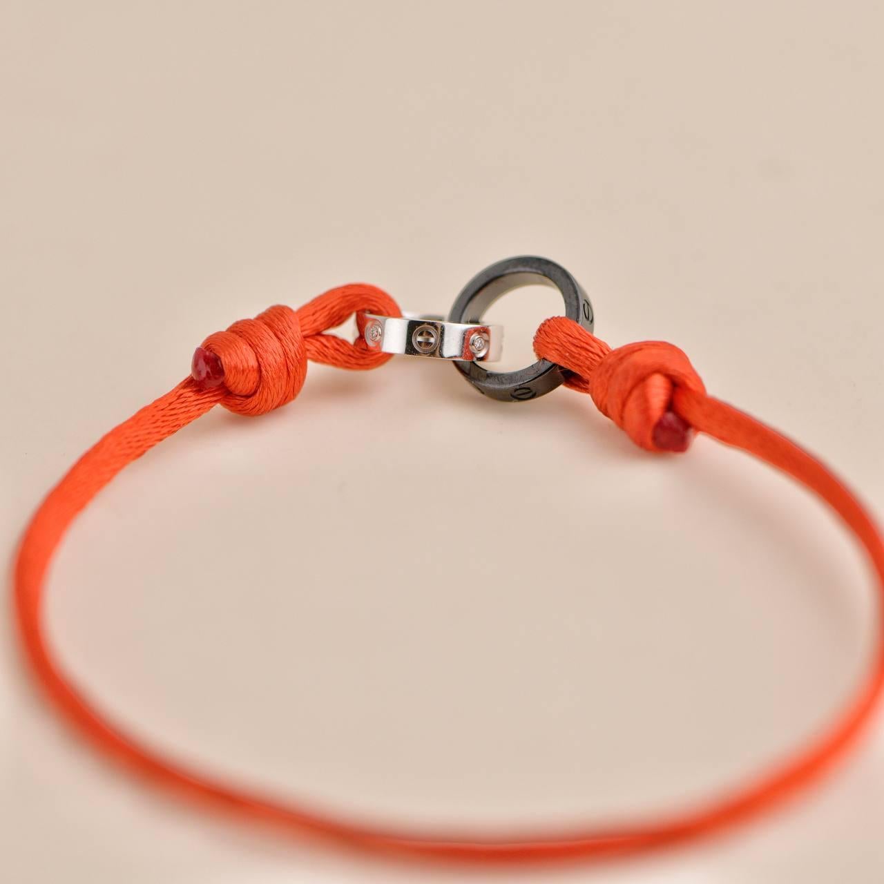 Cartier Love Sevres Porcelain 4 Diamond 18k White Gold Red Cord Bracelet 1