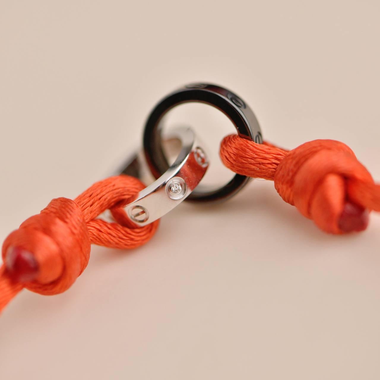 Cartier Love Sevres Porcelain 4 Diamond 18k White Gold Red Cord Bracelet 2