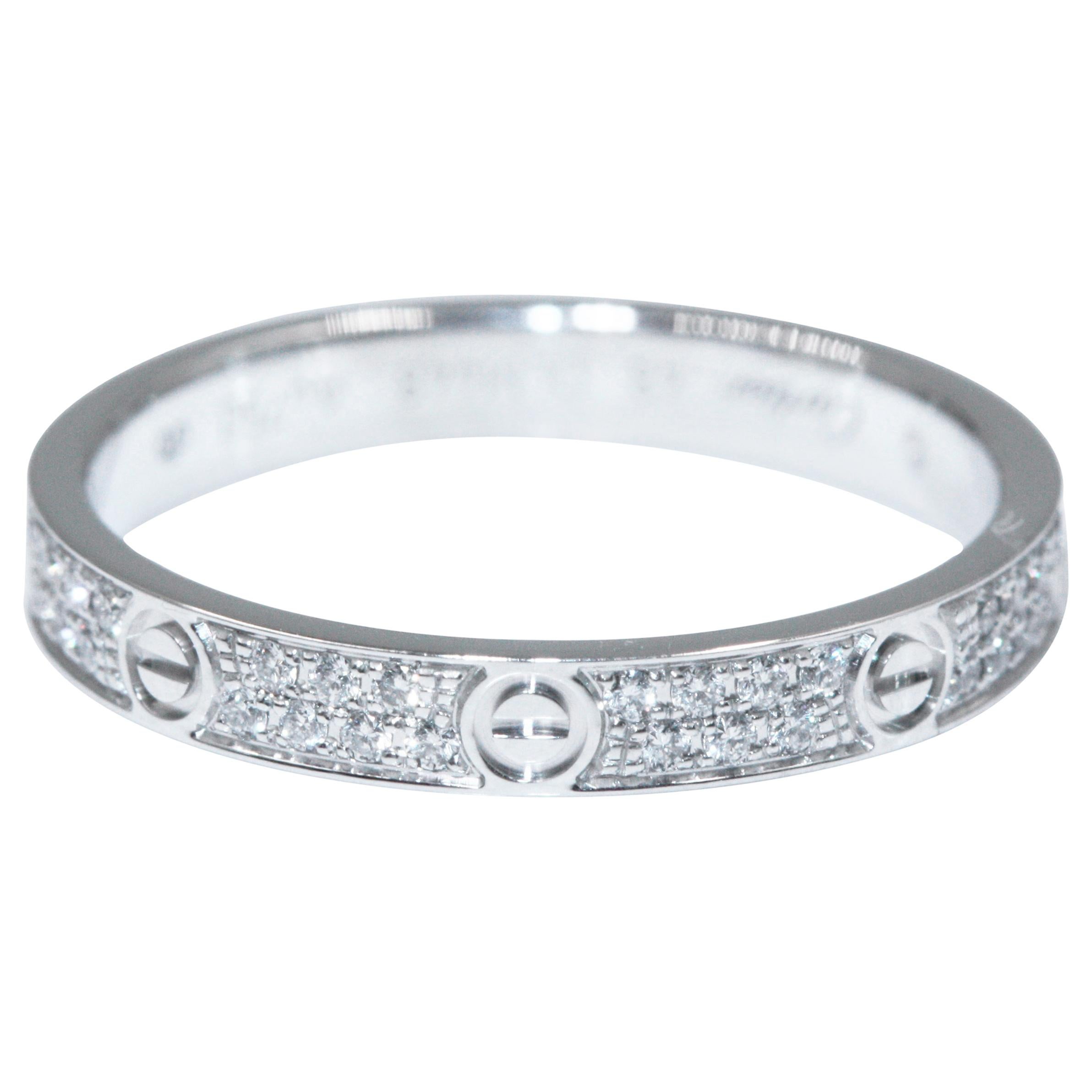 Cartier Love Slim White Gold Diamonds Ring For Sale