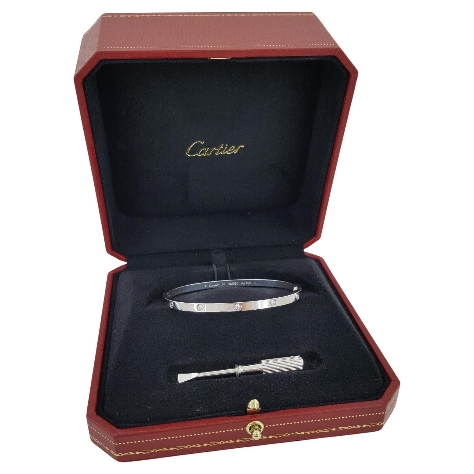 Cartier Love Small 18K White Gold Round Brilliant Cut 10 Diamond Bracelet For Sale