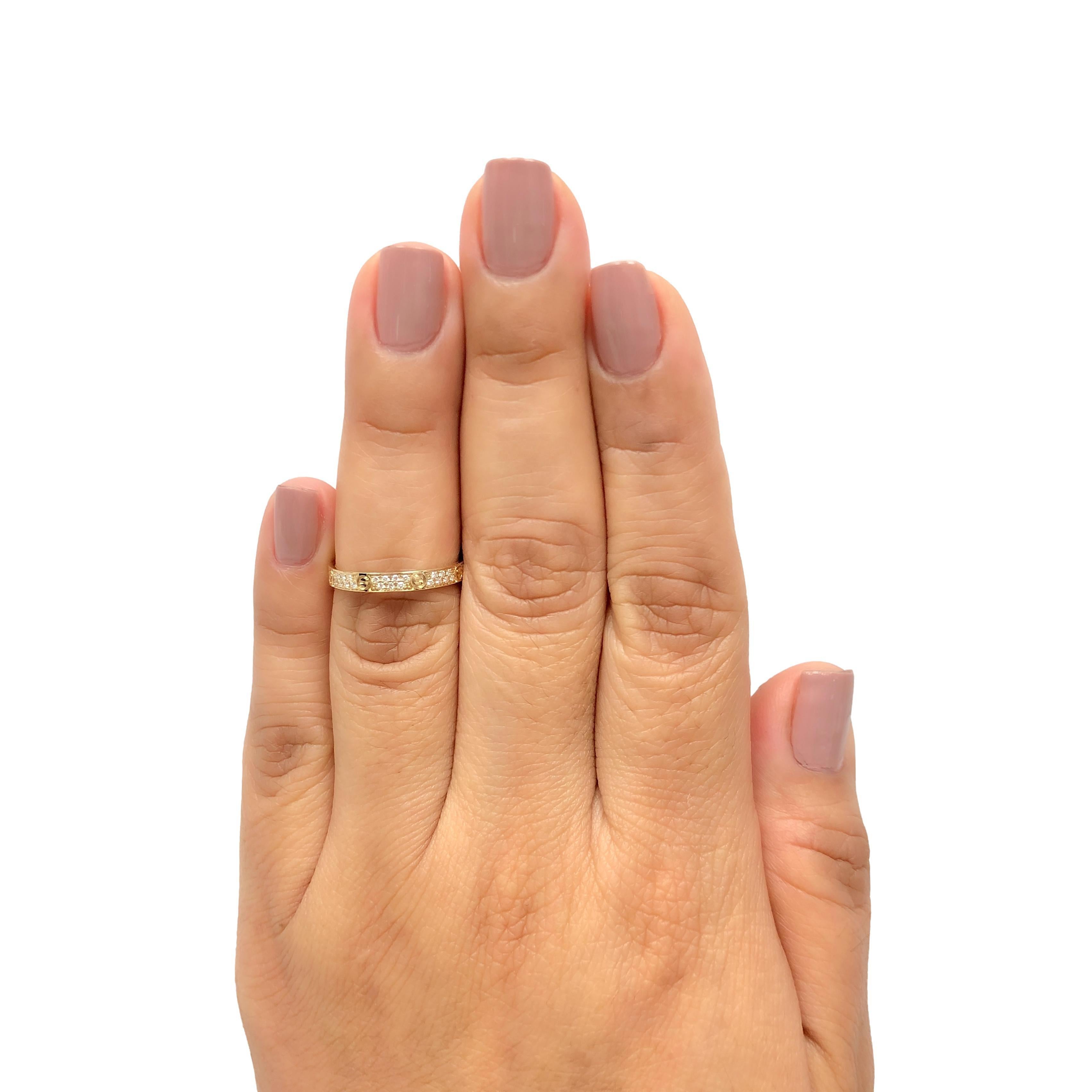 Cartier Love Kleiner Diamant-Pavé-Ring 18K Gelbgold Größe 5,5 (51) Cert + recpt für Damen oder Herren
