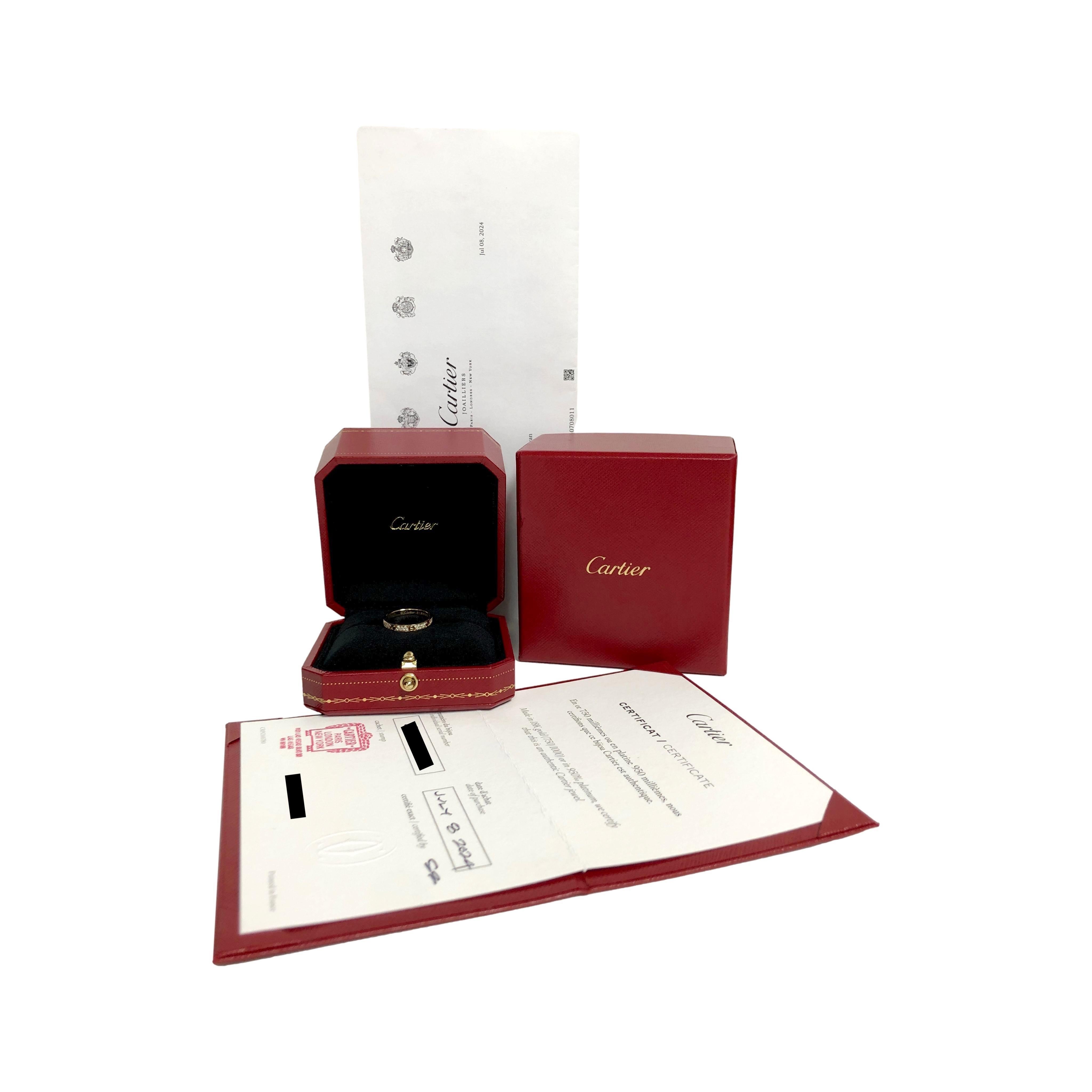 Cartier Love Kleiner Diamant-Pavé-Ring 18K Gelbgold Größe 5,5 (51) Cert + recpt 1