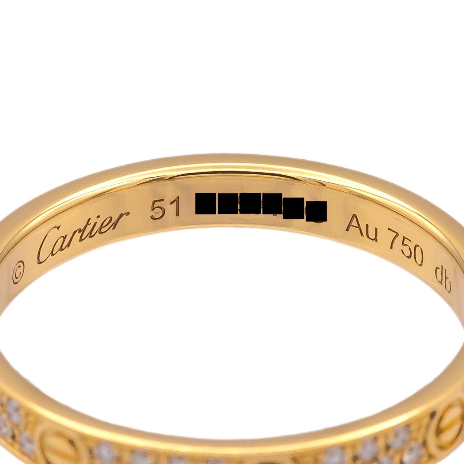 Cartier Love Kleiner Diamant-Pavé-Ring 18K Gelbgold Größe 5,5 (51) Cert + recpt (Zeitgenössisch)