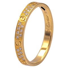 Cartier Love Kleiner Diamant-Pavé-Ring 18K Gelbgold Größe 5,5 (51) Cert + recpt