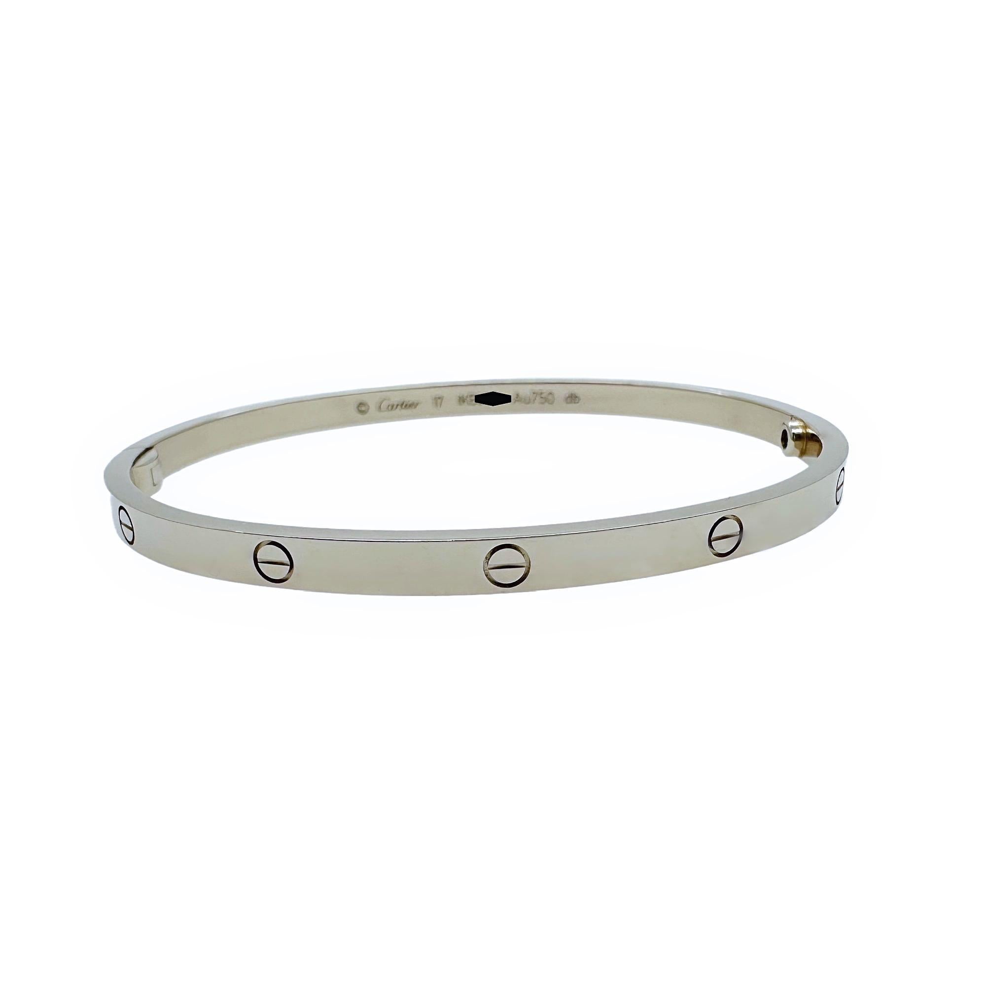 Cartier LOVE Kleines Modell 18kt Weißgold Armreif Armband Sz 17 Full Set 7