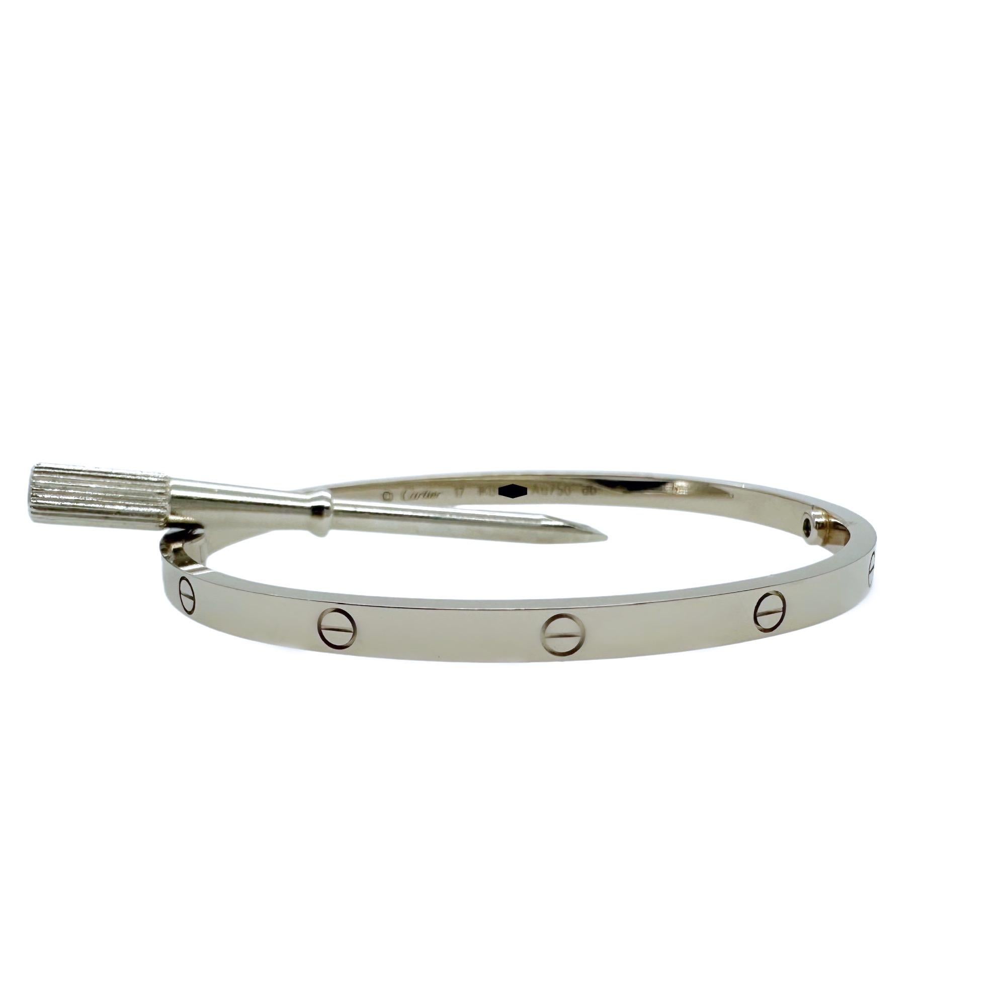 Cartier LOVE Kleines Modell 18kt Weißgold Armreif Armband Sz 17 Full Set 8