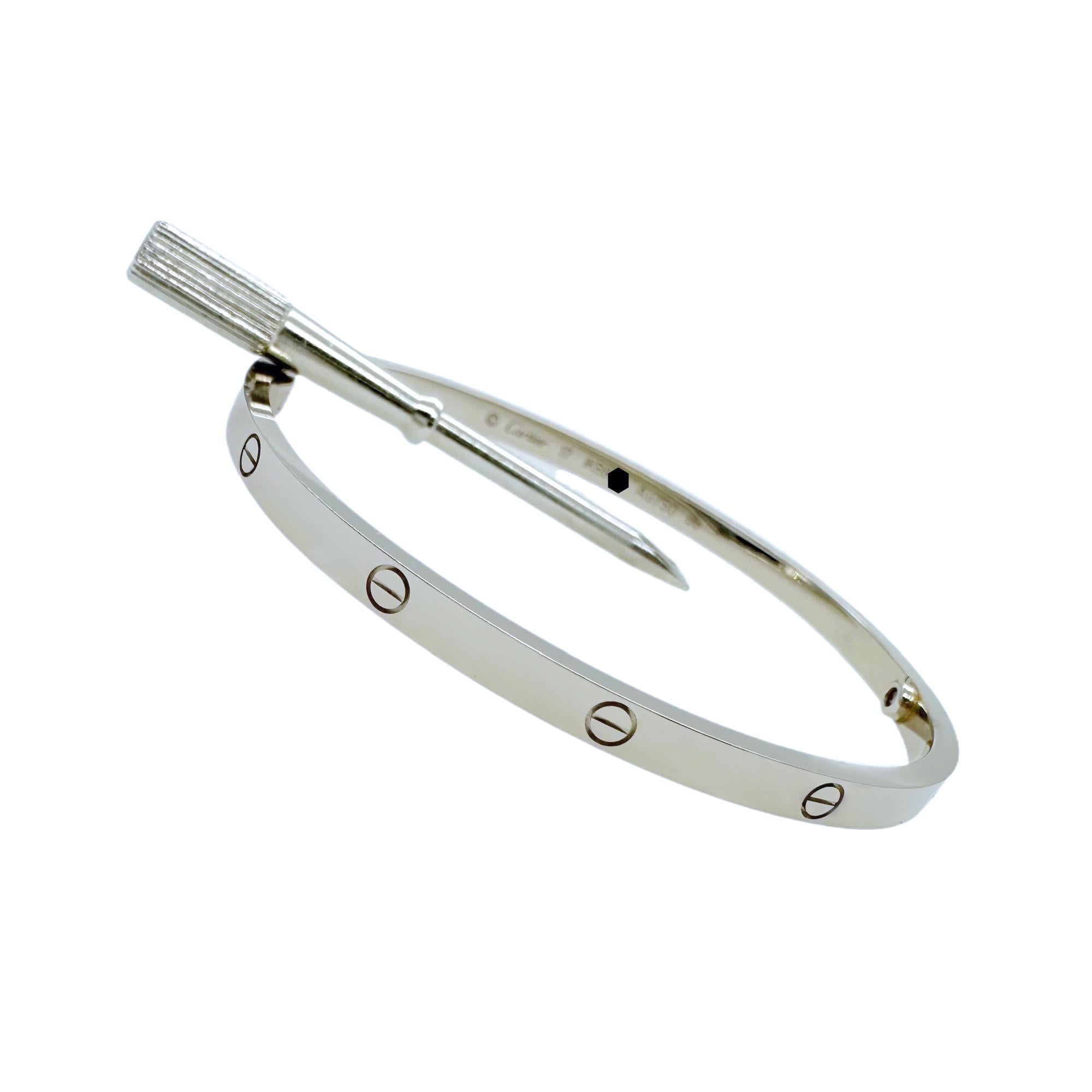 Cartier LOVE Kleines Modell 18kt Weißgold Armreif Armband Sz 17 Full Set 9