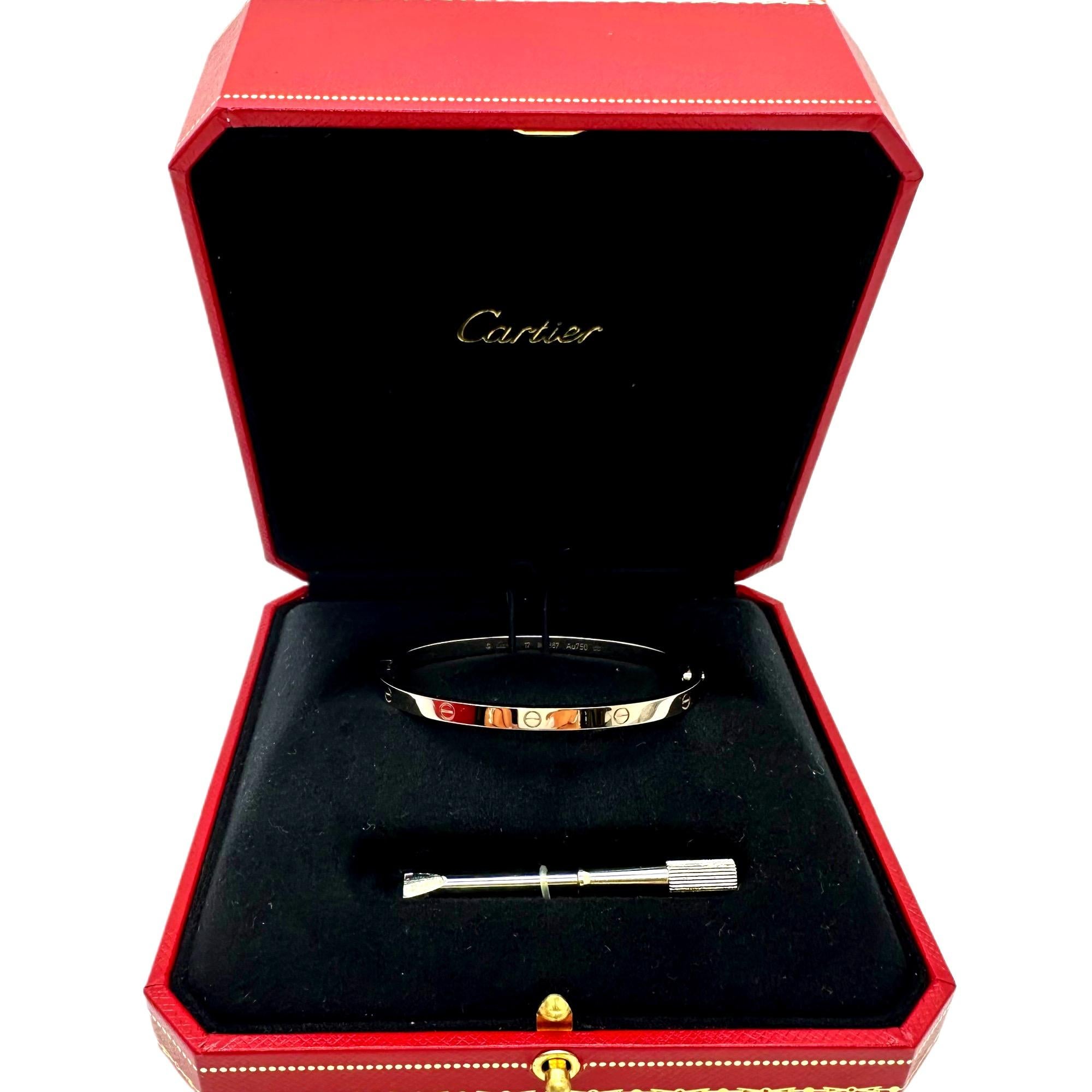 Cartier LOVE Kleines Modell 18kt Weißgold Armreif Armband Sz 17 Full Set 10
