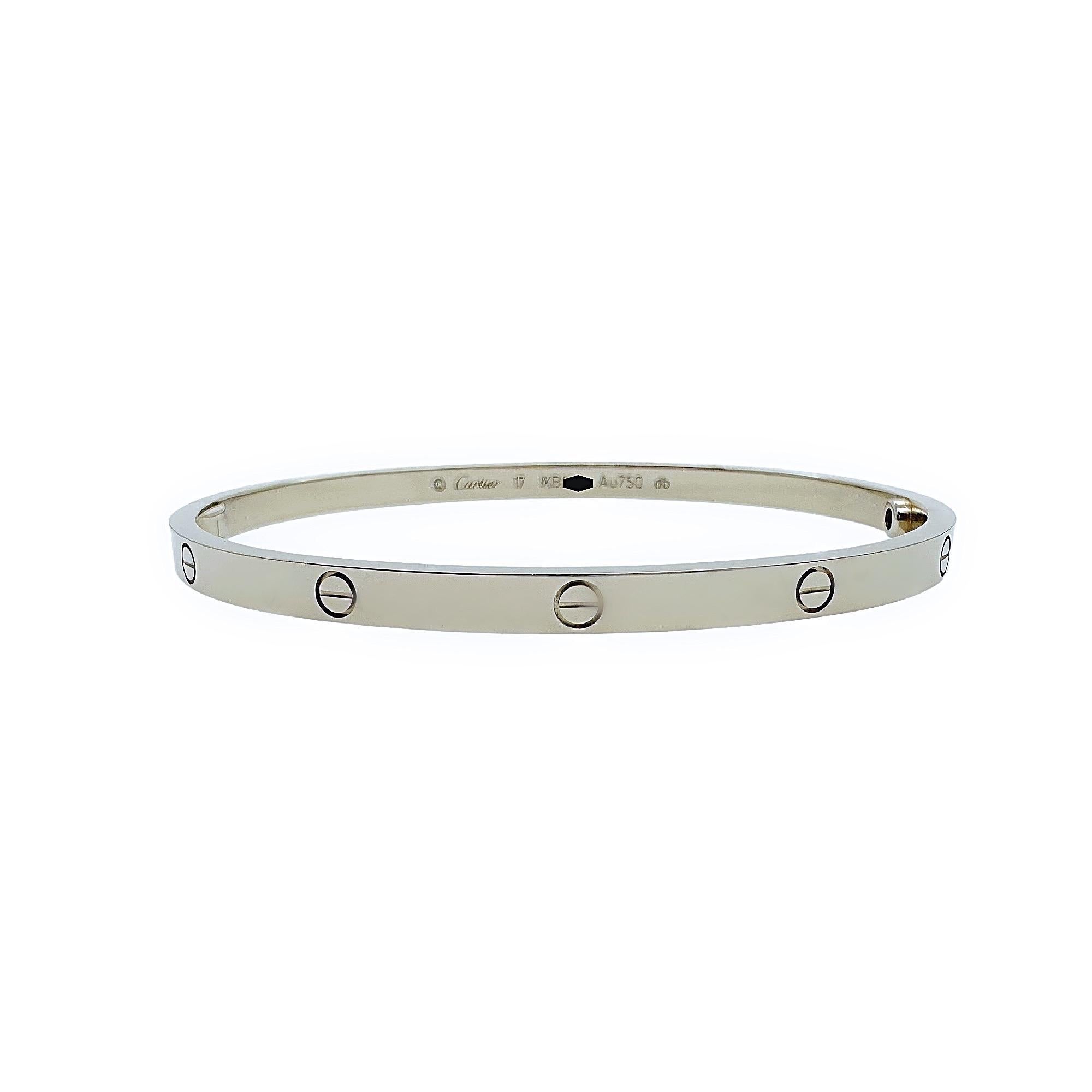 Cartier LOVE Kleines Modell 18kt Weißgold Armreif Armband Sz 17 Full Set 11