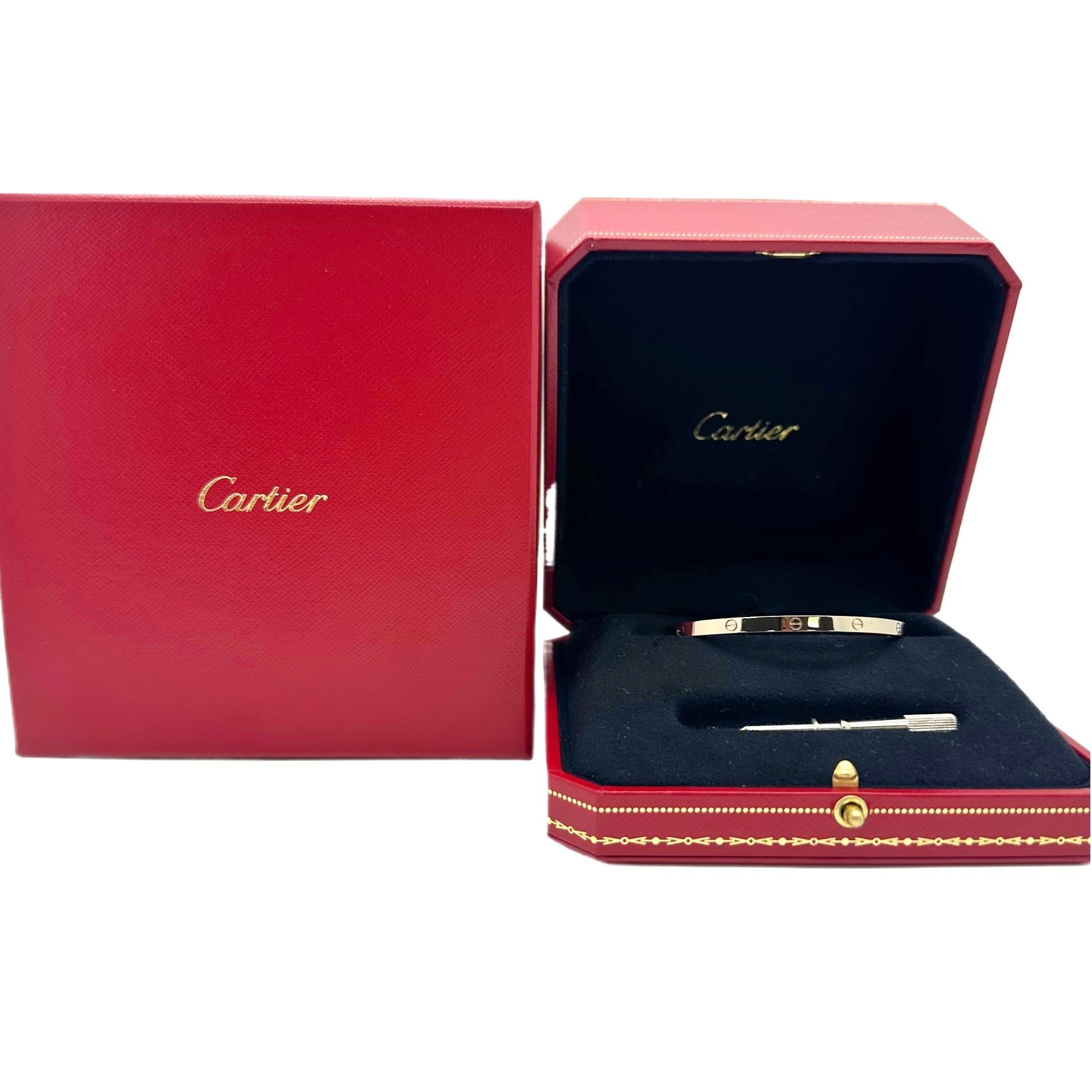 Cartier LOVE Kleines Modell 18kt Weißgold Armreif Armband Sz 17 Full Set 1